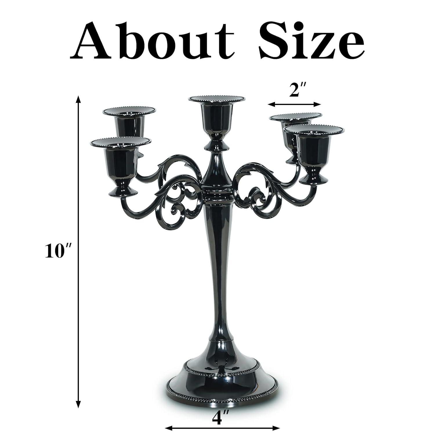 HYEASTR Metal Candelabra 5 Arm Candle Holder for Candlelight Dinner, Retro Candle Stand for Table Decor Centerpiece, Vintage Candlestick for Wedding Halloween Event - Black