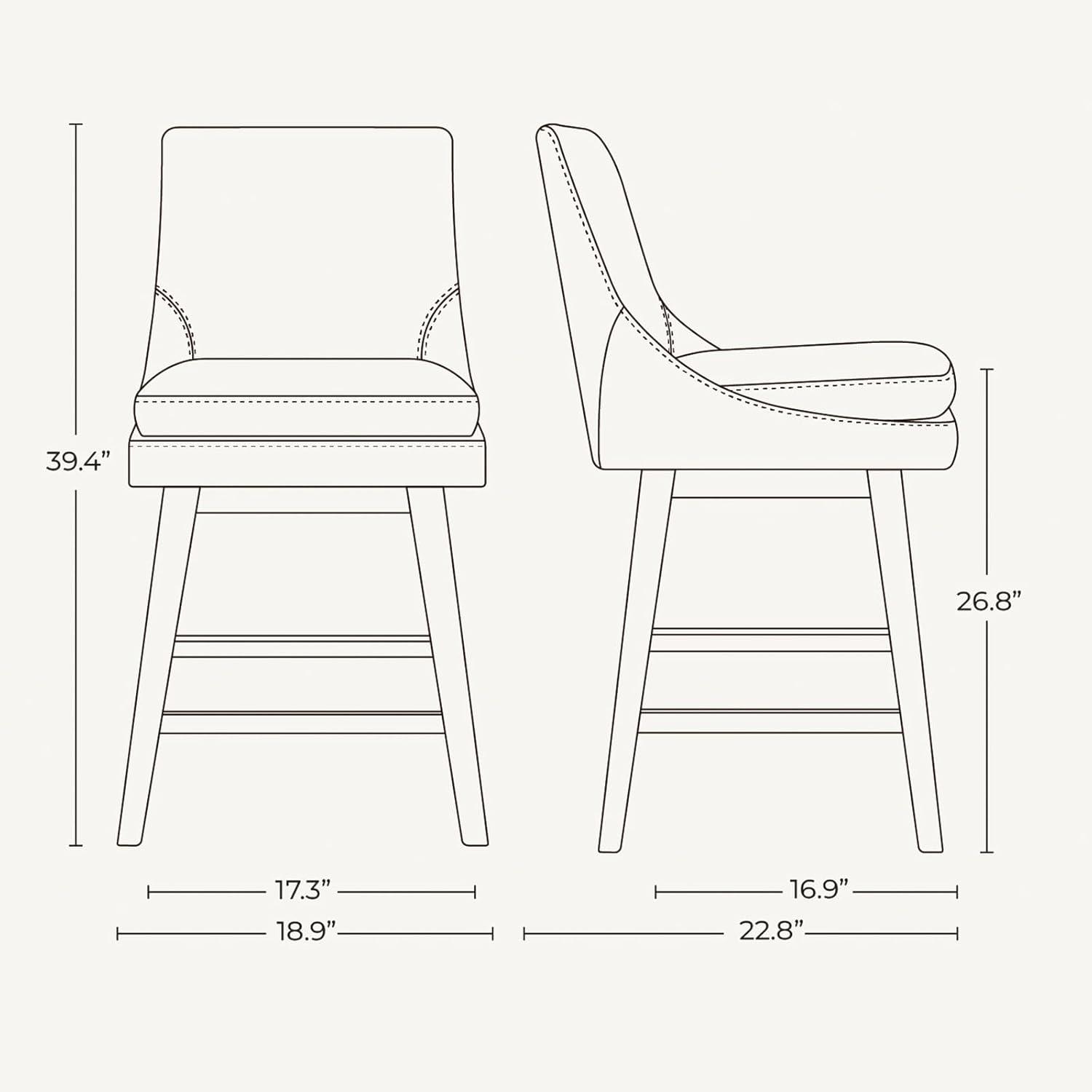 Fiona 26.8 in. Saddle Brown High Back Solid Wood Frame Swivel Counter Height Bar Stool with Faux Leather Seat(Set of 2)