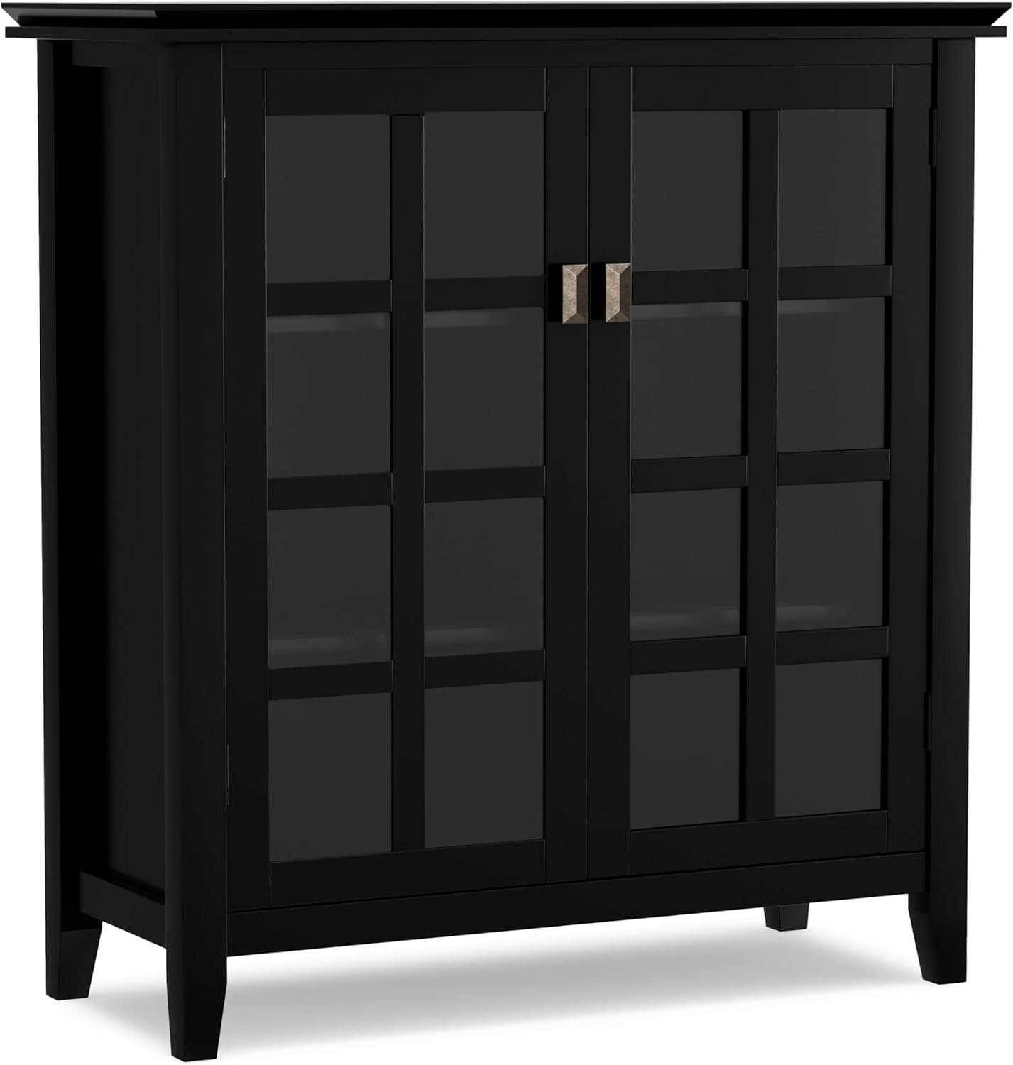 Simpli Home Artisan 38"W Solid Wood 4-Shelf Medium Storage Cabinet with Glass Doors and Adjustable Shelves