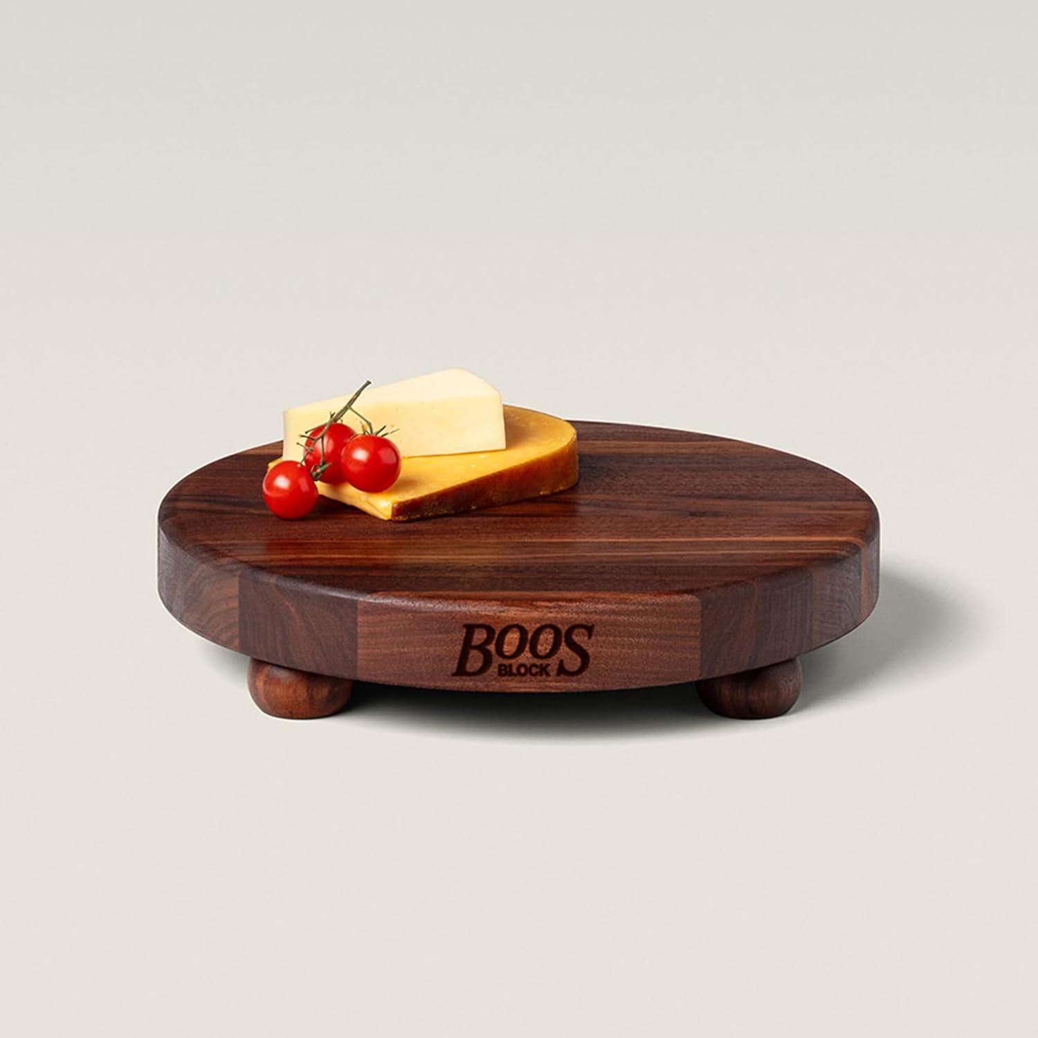 Gift 1.5" Edge Grain Walnut 12" Round Cutting Board with Wood Feet
