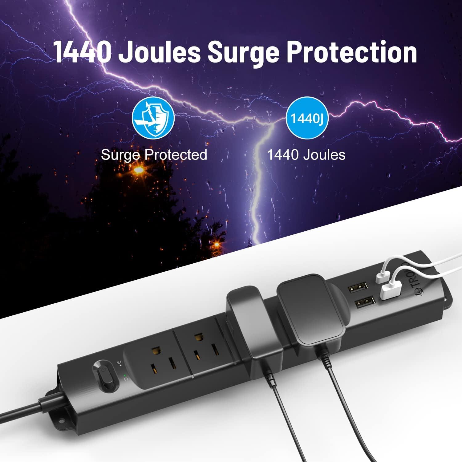 TROND Power Strip Surge Protector with USB, 3ft Long Extension Cord for 4 USB and 4 AC Outlets Black