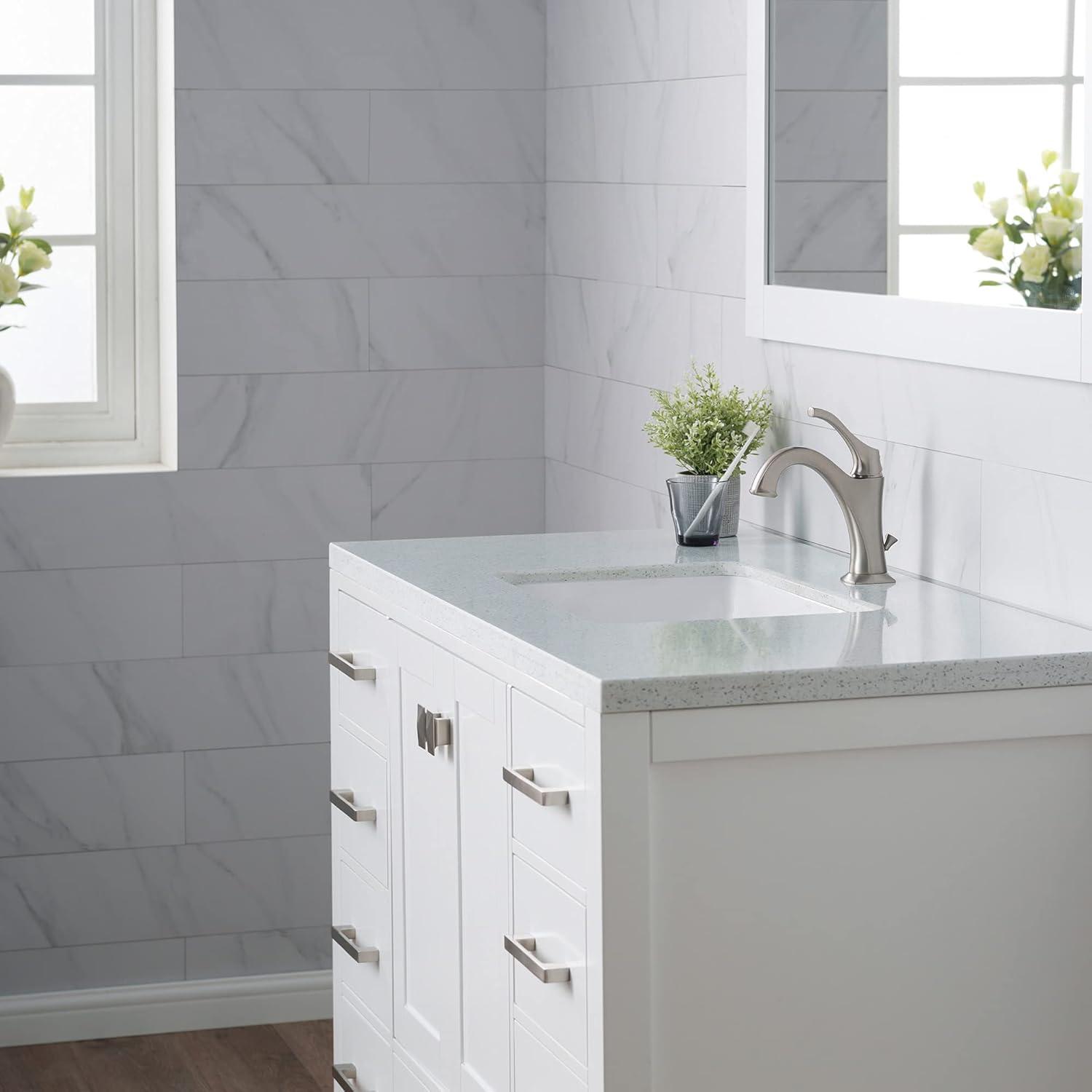 Elavo White Ceramic Rectangular Undermount Bathroom Sink with Overflow