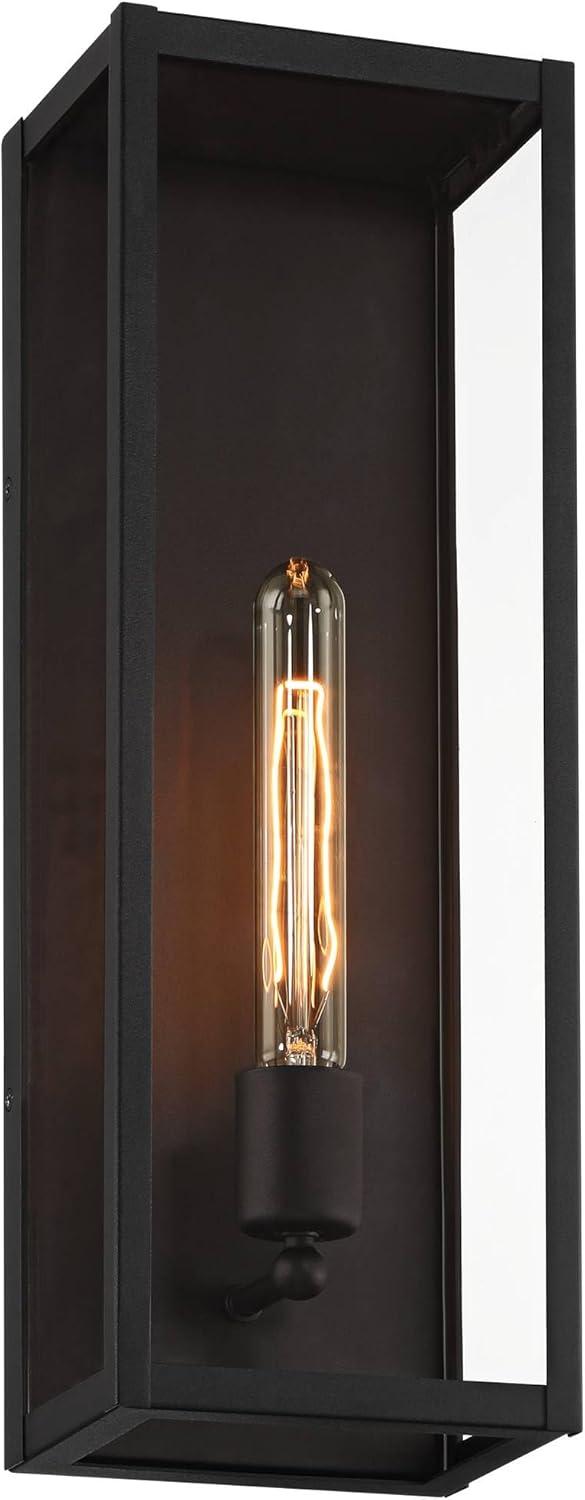 John Timberland Cornell 18" High Modern Box Outdoor Wall Light Fixture Mount Porch House Exterior Outside Edison Bulb Sand Black Clear Glass Shade