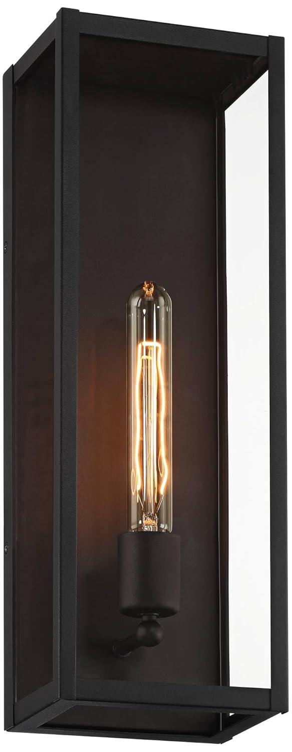 John Timberland Cornell 18" High Modern Box Outdoor Wall Light Fixture Mount Porch House Exterior Outside Edison Bulb Sand Black Clear Glass Shade