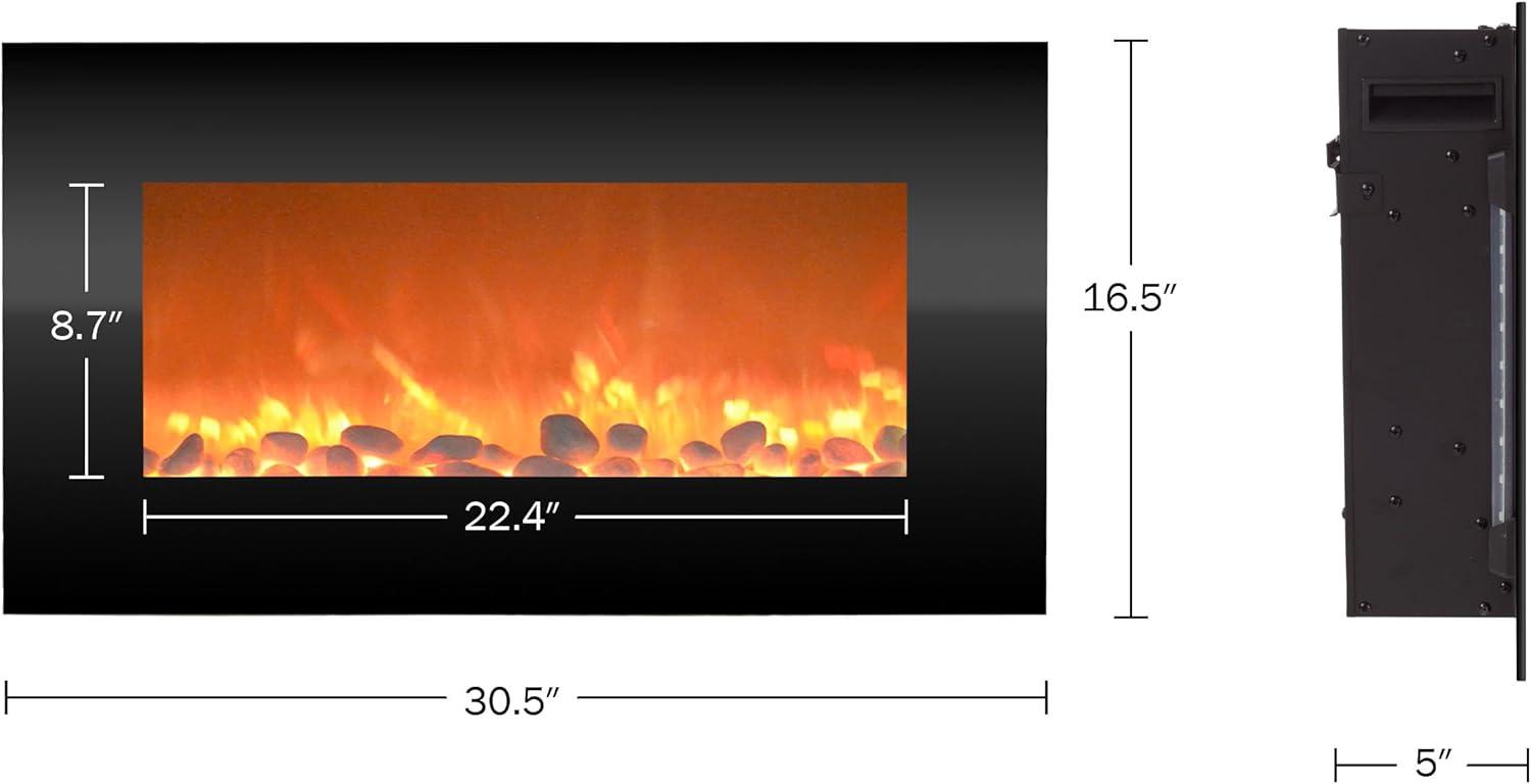 Hasting Home Electric Fireplace Wall-Mounted Heater with 13 Backlight Colors, Adjustable Heat, and Remote Control 31-Inch LED Faux  (Black)