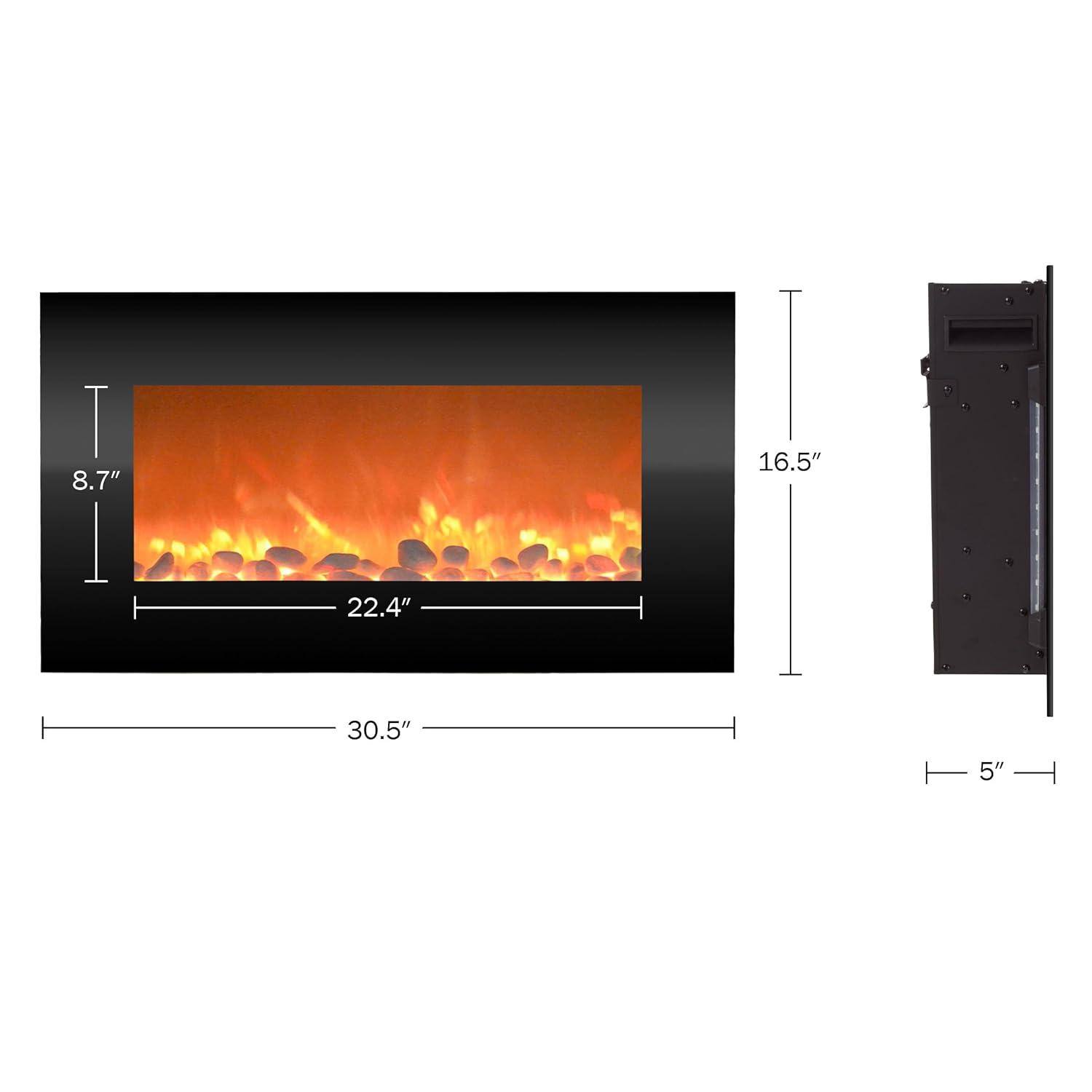 Hasting Home Electric Fireplace Wall-Mounted Heater with 13 Backlight Colors, Adjustable Heat, and Remote Control 31-Inch LED Faux  (Black)