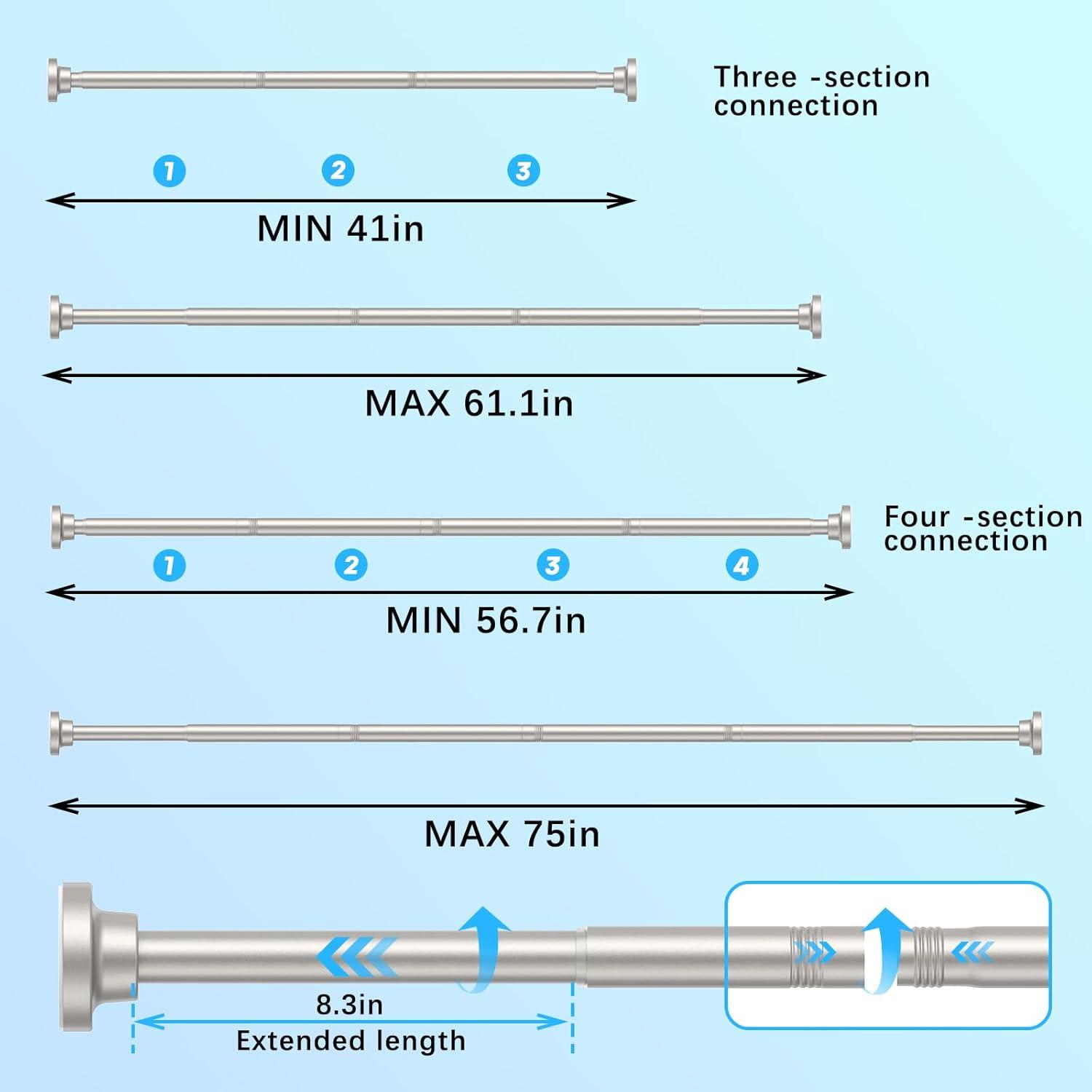 AIZESI Brushed Nickel Shower Curtain Rod, Adjustable 41-75 Inch Tension Shower Curtain Rod, 1" Diameter Shower Rod No Drilling, Anti-Slip, Premium Stainless Steel Anti-Rust