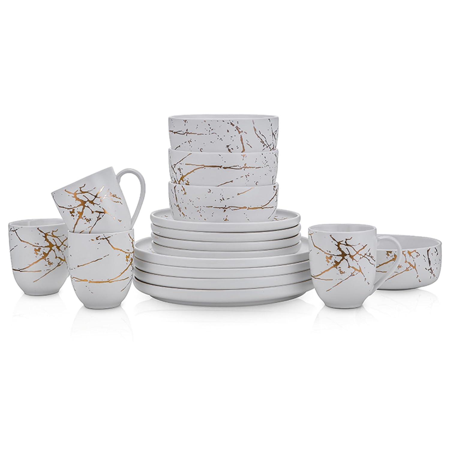 Stone Lain Zora 32-Piece Porcelain Dinnerware Set, Service for 8, White