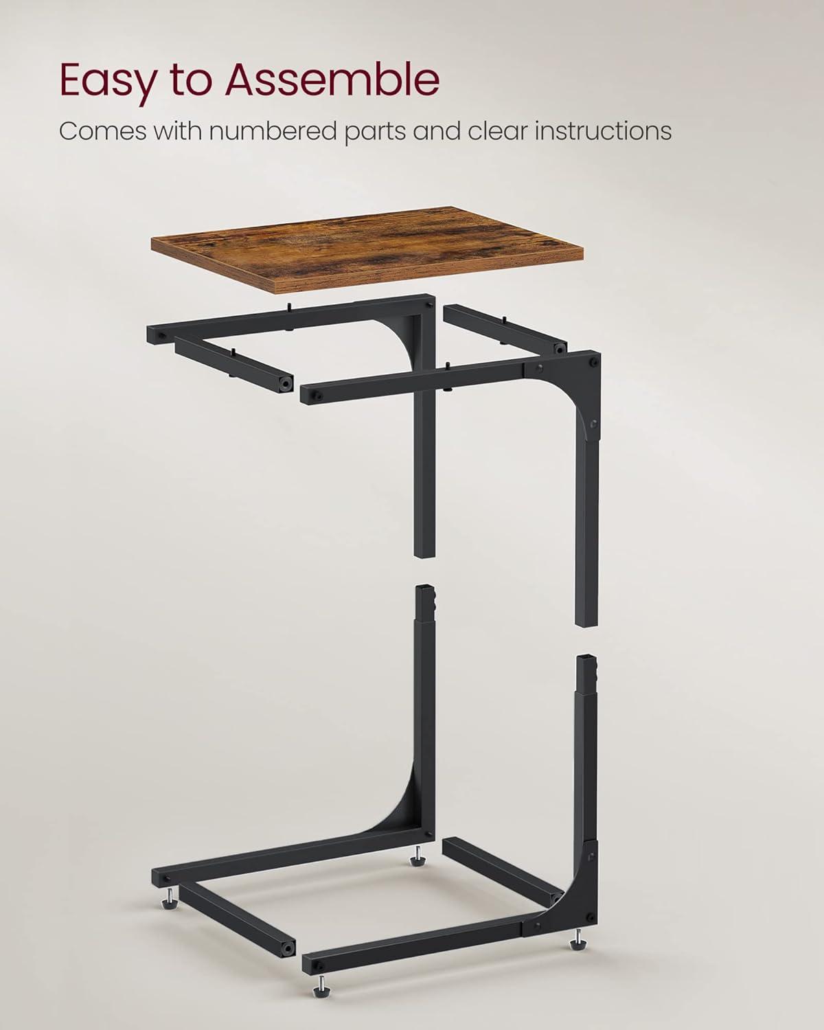 VASAGLE C-Shaped End Table, Small Side Table for Couch, Sofa Table with Metal Frame for Living Room, Bedroom, Bedside, Rustic Brown and Black ULET350B01