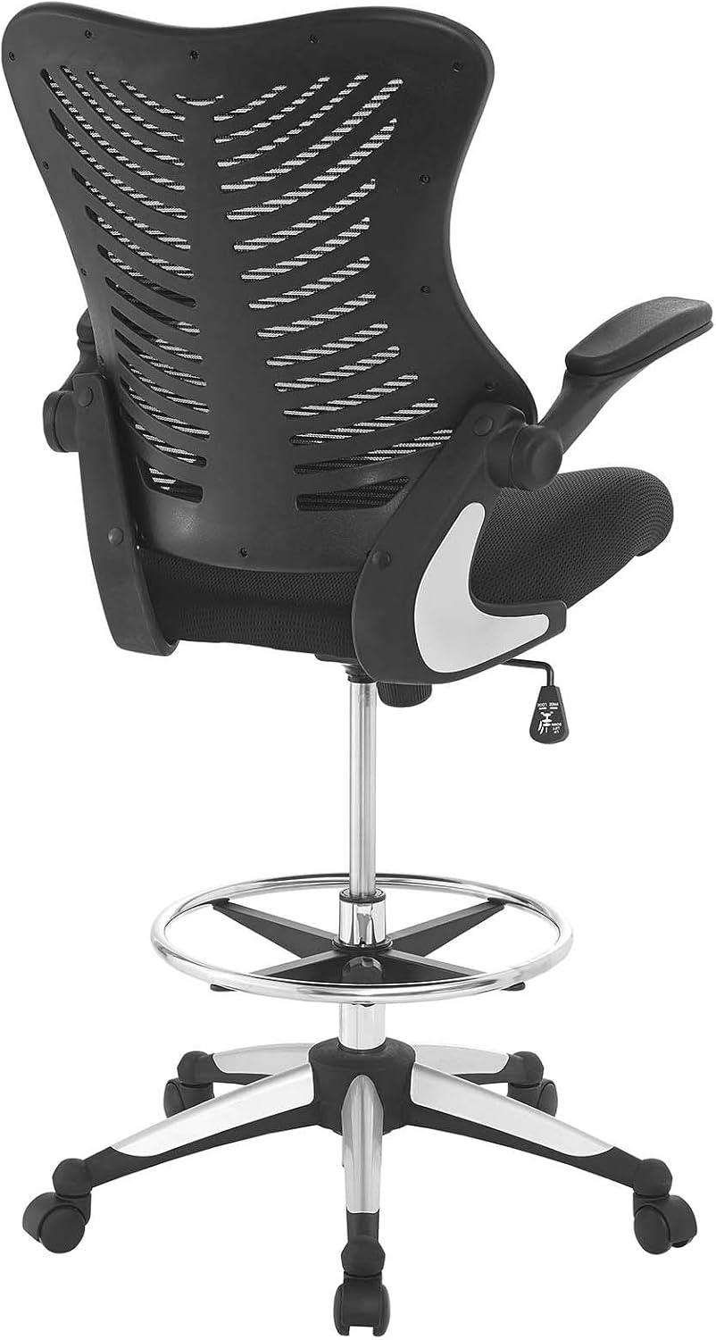 Modway Charge Drafting Chair Black: Ergonomic, Adjustable Height, Office Stool with Casters/Wheels, 265 lb Capacity