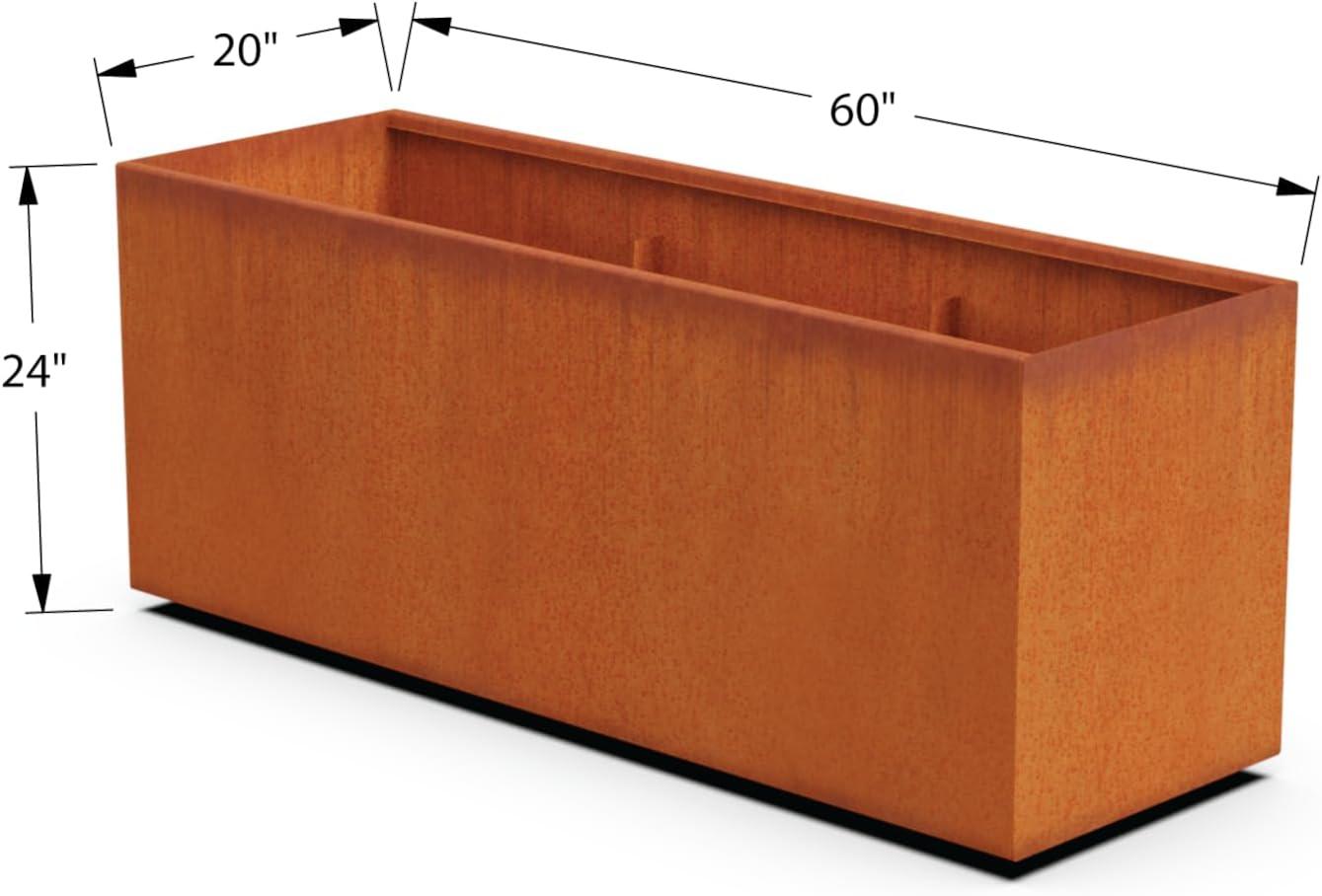 Rustic Corten Steel Rectangular Outdoor Planter Box, 60" x 20" x 24"