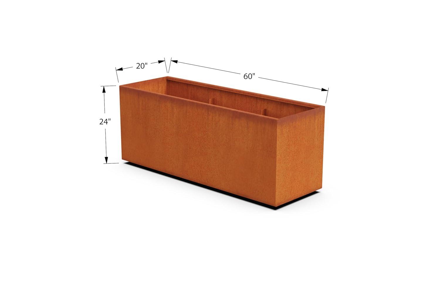 Rustic Corten Steel Rectangular Outdoor Planter Box, 60" x 20" x 24"
