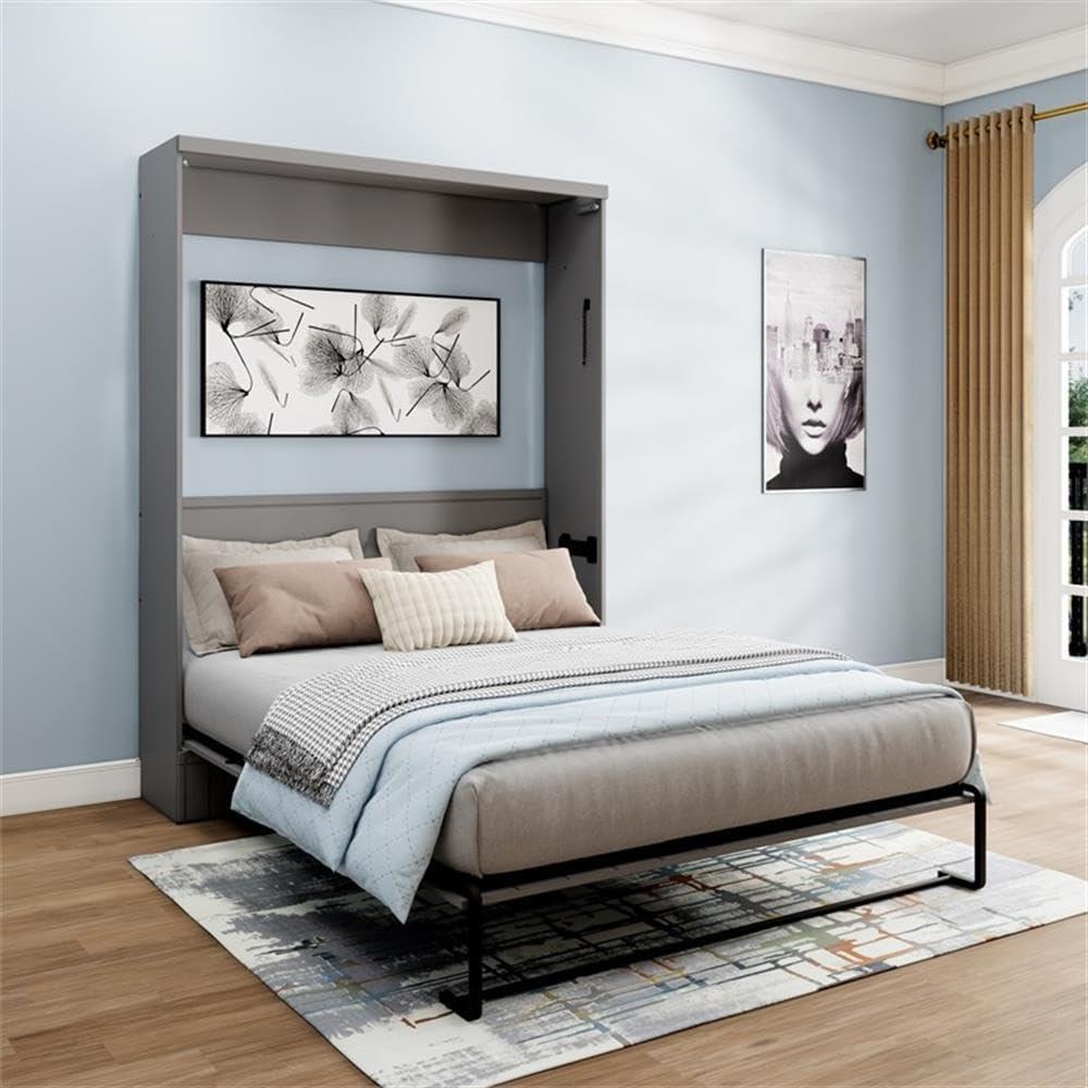 RoomAndLoft Modern Solid Wood Queen Murphy Wall Bed Gray