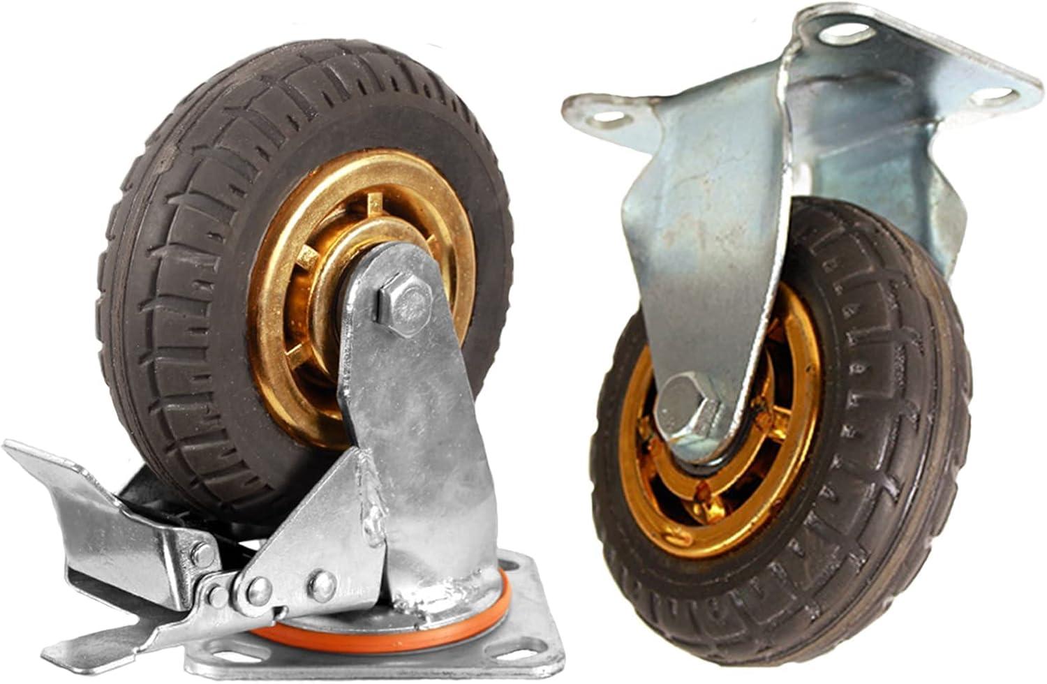 Ycvsad 3 inch Caster Wheels Heavy Duty casters Set of 4,Rubber Swivel Caster Quiet Anti-Skid with Brake 360 Degree Double Ball Bearing Castors(2PCS Fixed Caster Wheels 2PCS Swivel Casters with Brake)