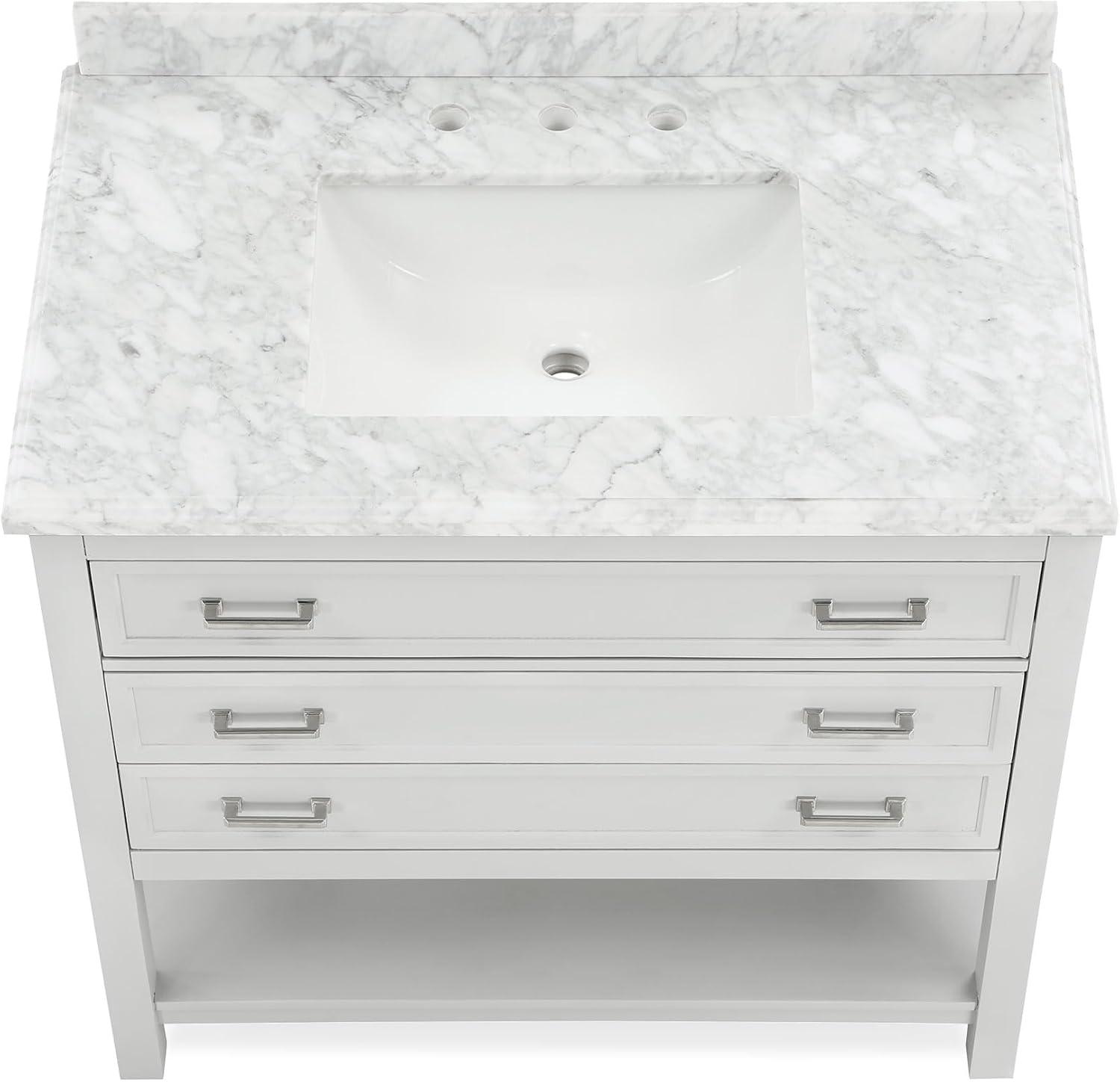 Furniture of America Freya 37" White Single Bathroom Vanity with White Carrera Marble Top and Undermount Sink