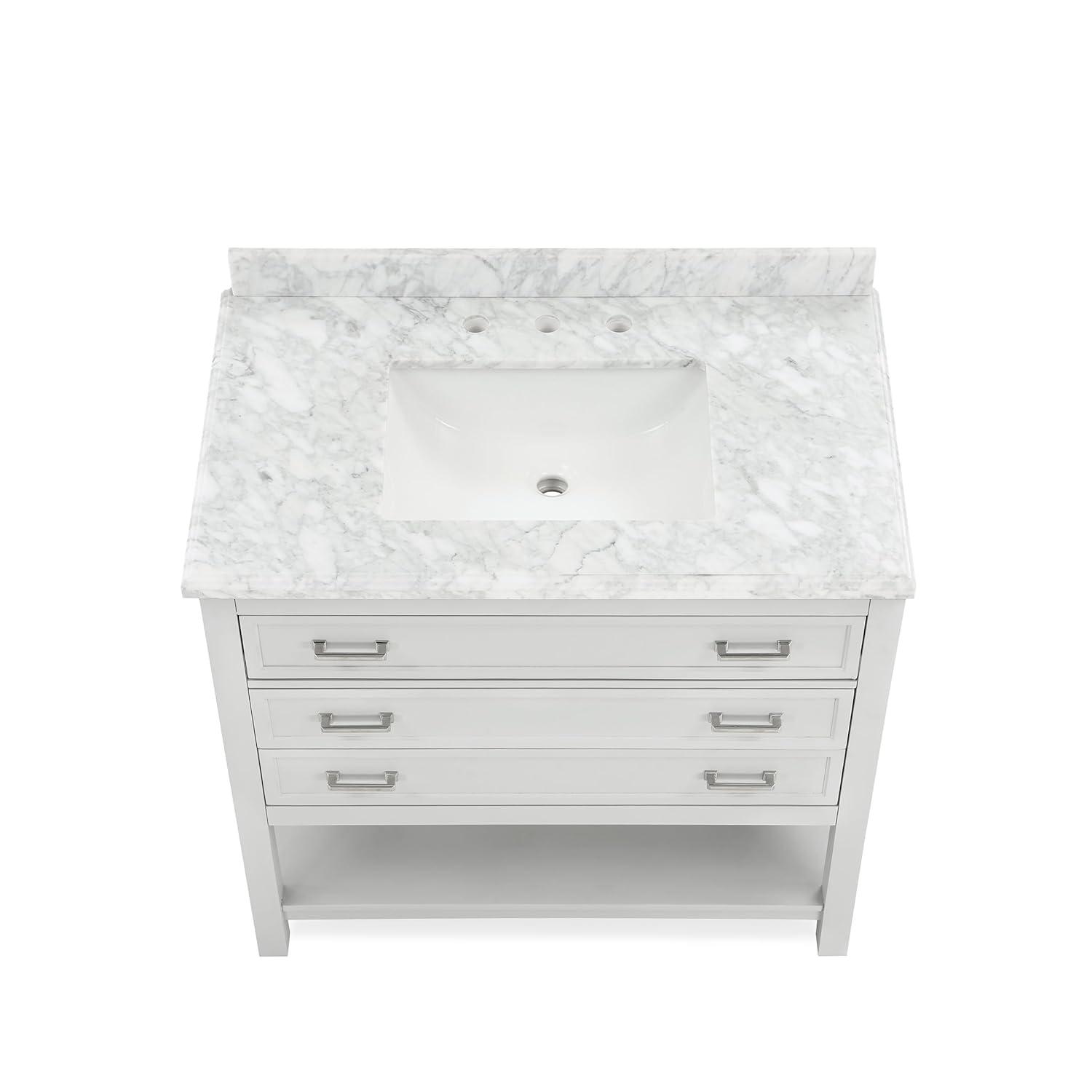 Furniture of America Freya 37" White Single Bathroom Vanity with White Carrera Marble Top and Undermount Sink