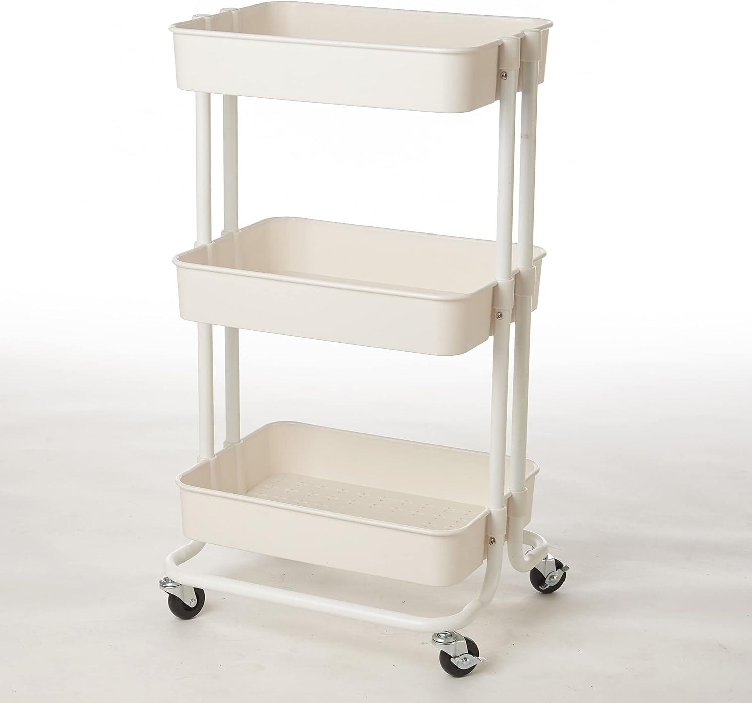 Topcobe 3-Tier Utility Cart Storage Rolling Cart with Casters, Portable Kitchen Island, Kitchen Carts on Wheels, White