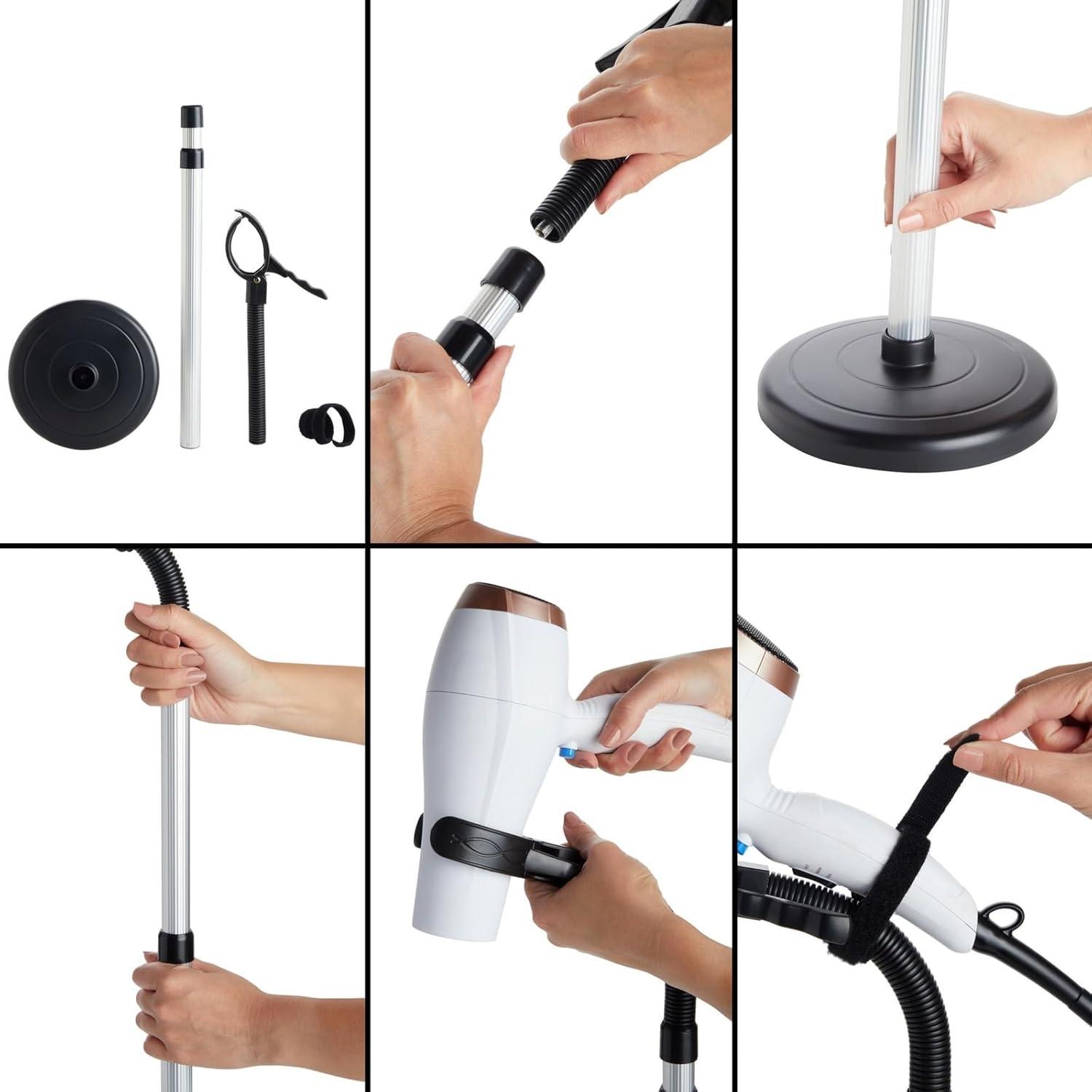 Glamlily Adjustable Hair Dryer Holder Stand, Hands Free 360 Degree Rotation