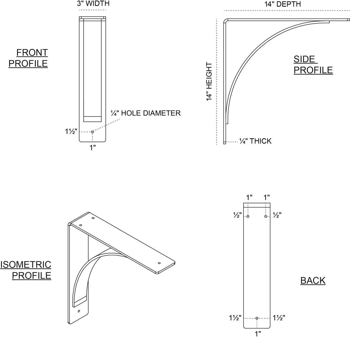 Ekena Millwork 3"W x 14"D x 14"H Morris Steel Bracket, Powder Coated Black