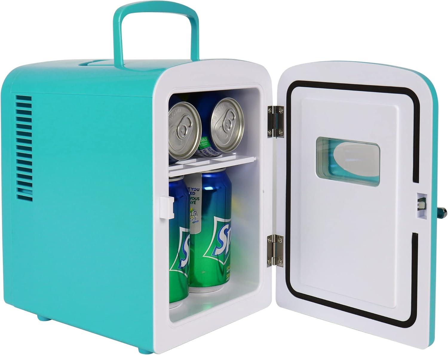 Koolatron Retro Portable Cooler 6 Can, 4 L, AC/DC Mini Fridge Cooler,  Aqua