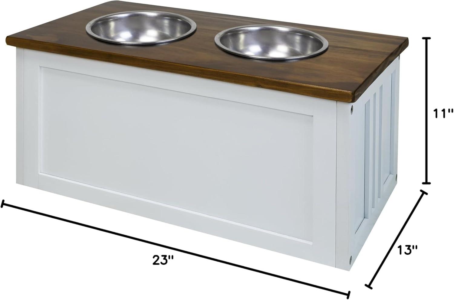 Two-Tone White and Brown Wooden Pet Feeder with Storage