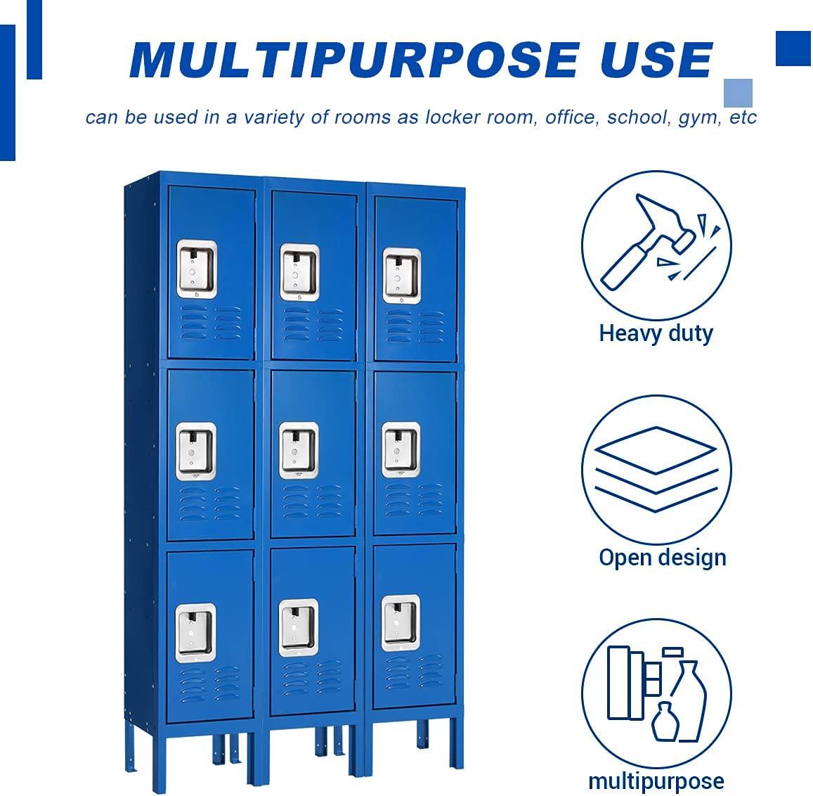 Blue Triple-Tier Lockable Steel Office Locker Cabinet