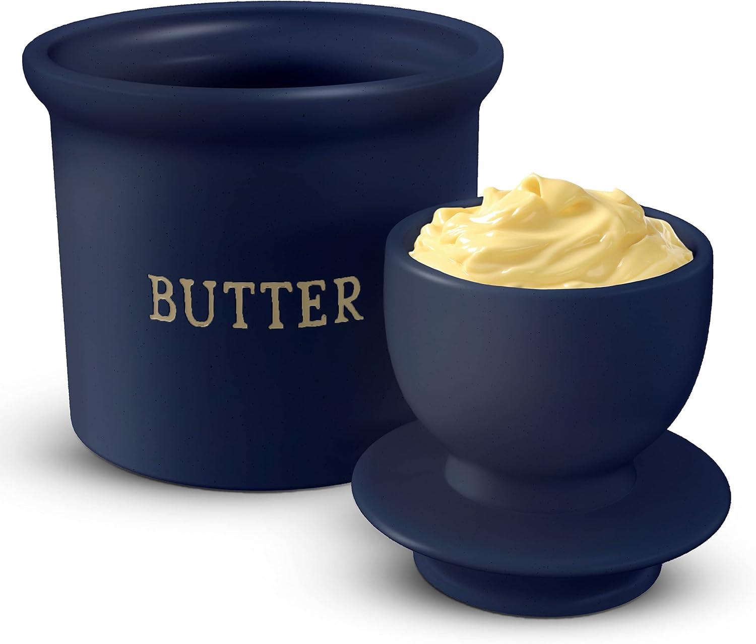 Kook Butter Keeper Dish, Ceramic Crock with Lid, For Soft Butter