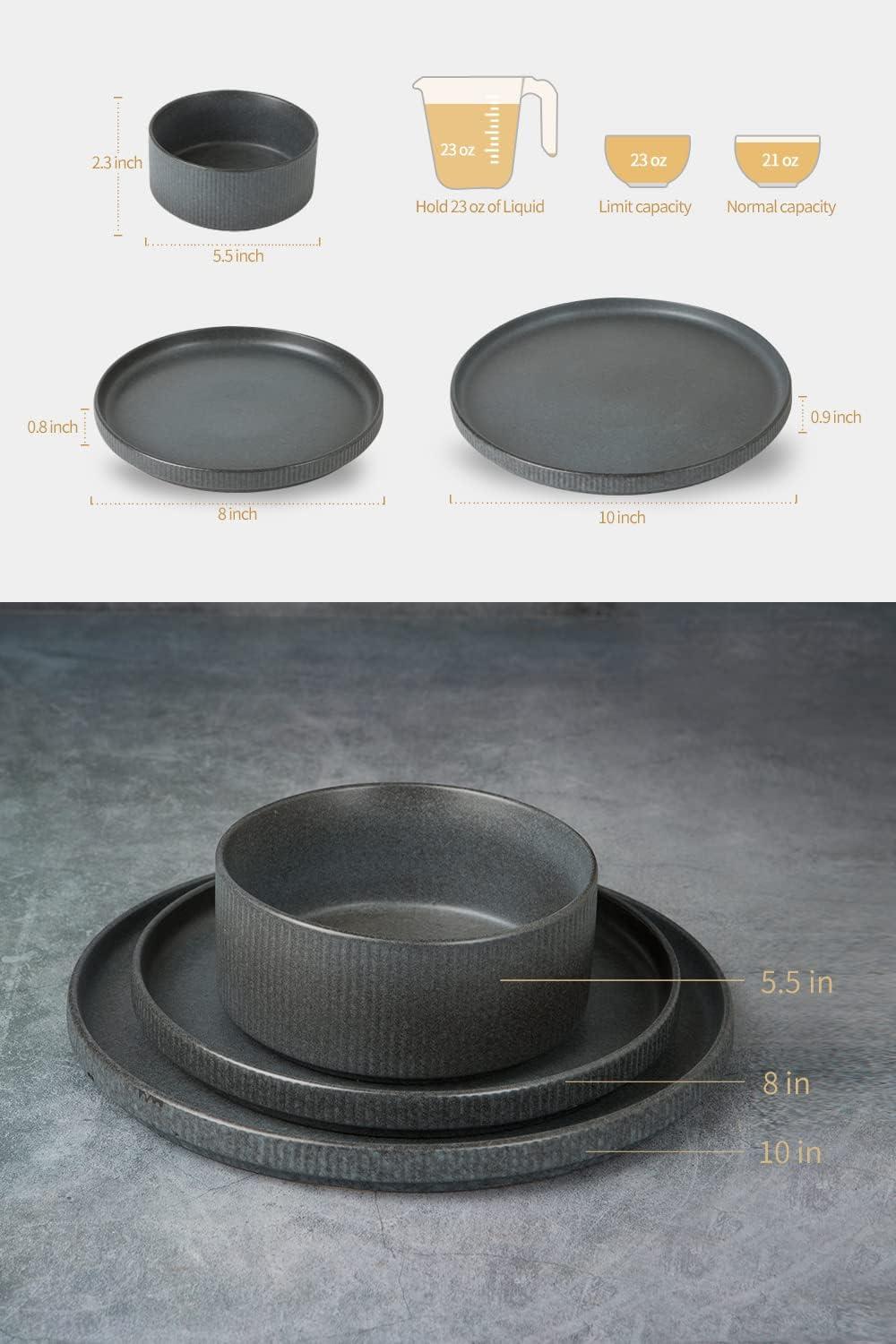 Matte Dark Charcoal Ceramic Dinnerware Set, Service for 4