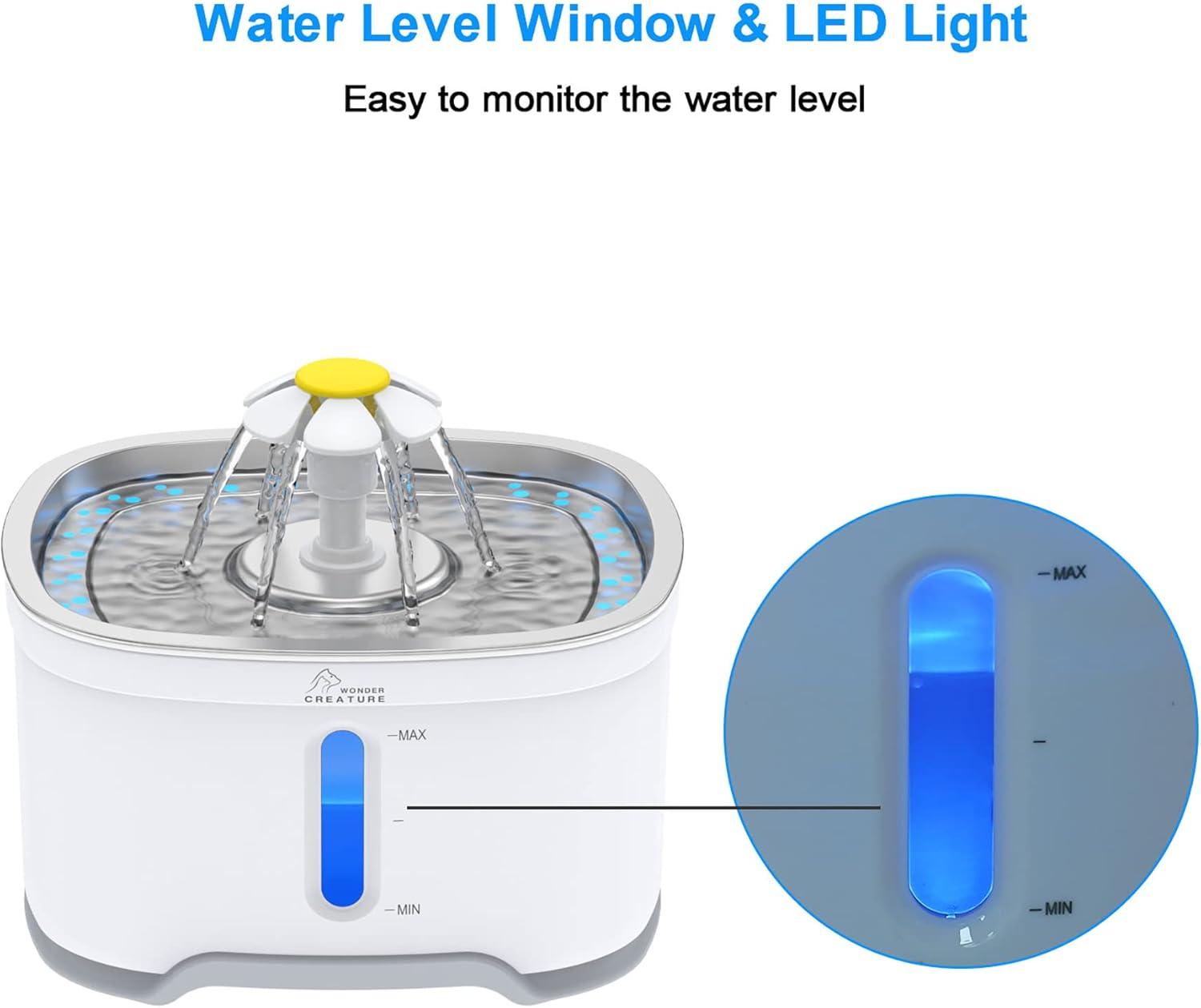 Stainless Steel Automatic Pet Water Fountain with LED Light