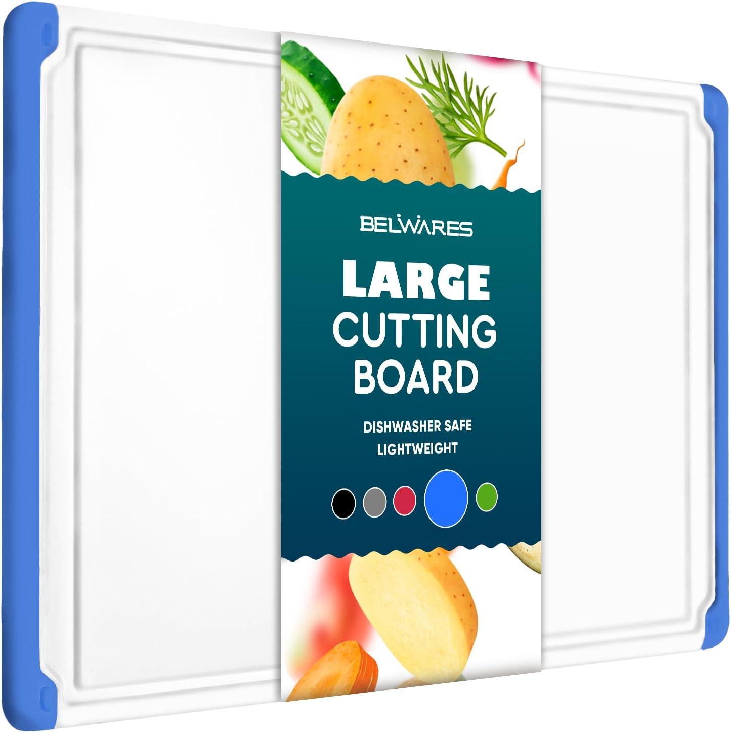 Large Cutting Boards for Kitchen - Dishwasher Safe Non-Slip Cutting Boards with Juice Grooves, Easy Grip Handles - Large and Thick Chopping Board - Blue