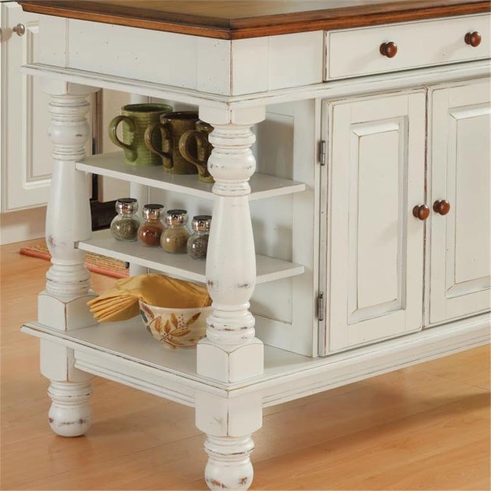 Bowery Hill Off White and Oak Wood Kitchen Island