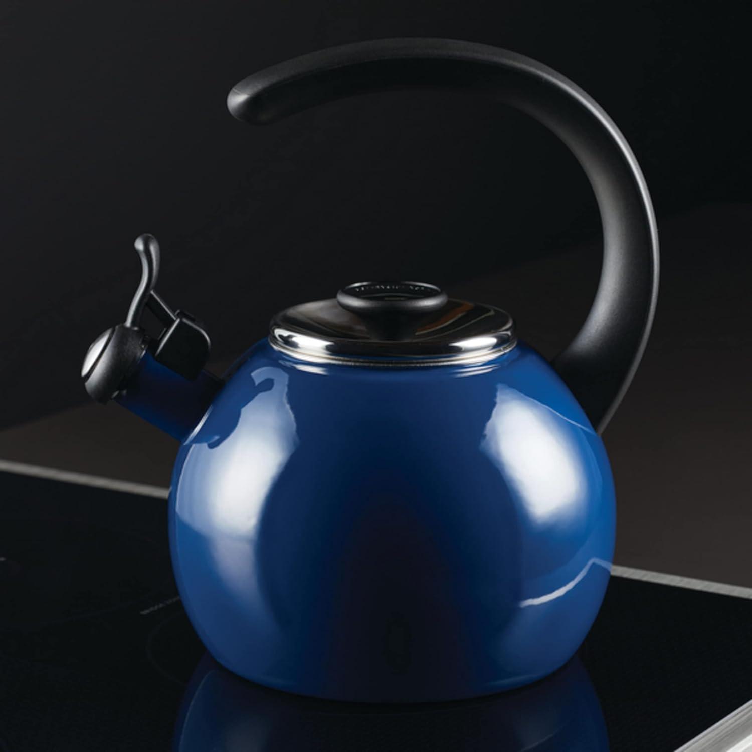 Navy Enamel Steel Whistling Teakettle with Flip-Up Spout, 2-Quart