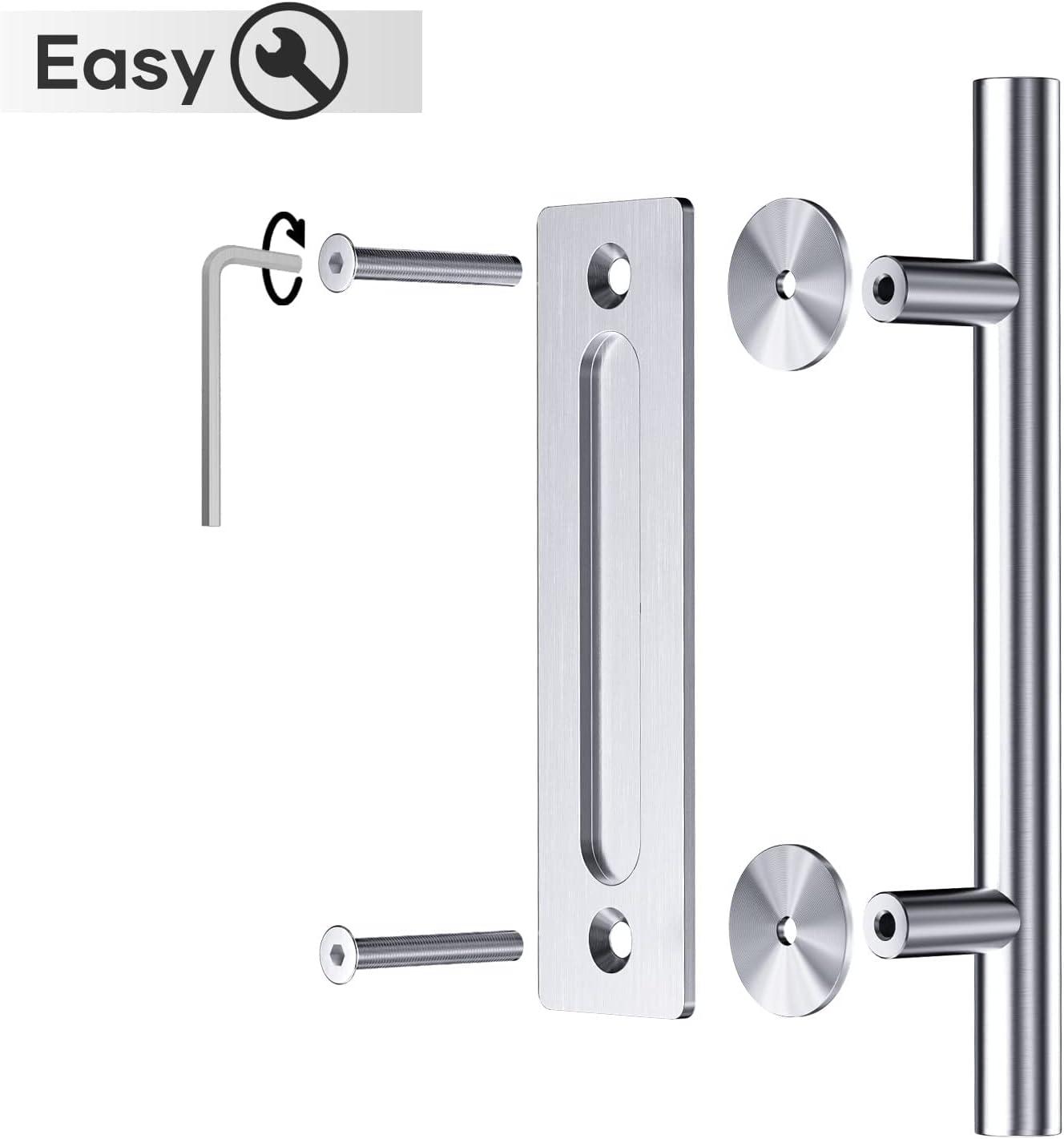 EaseLife 12'' Brushed Stainless Steel Sliding Barn Door Handle Set