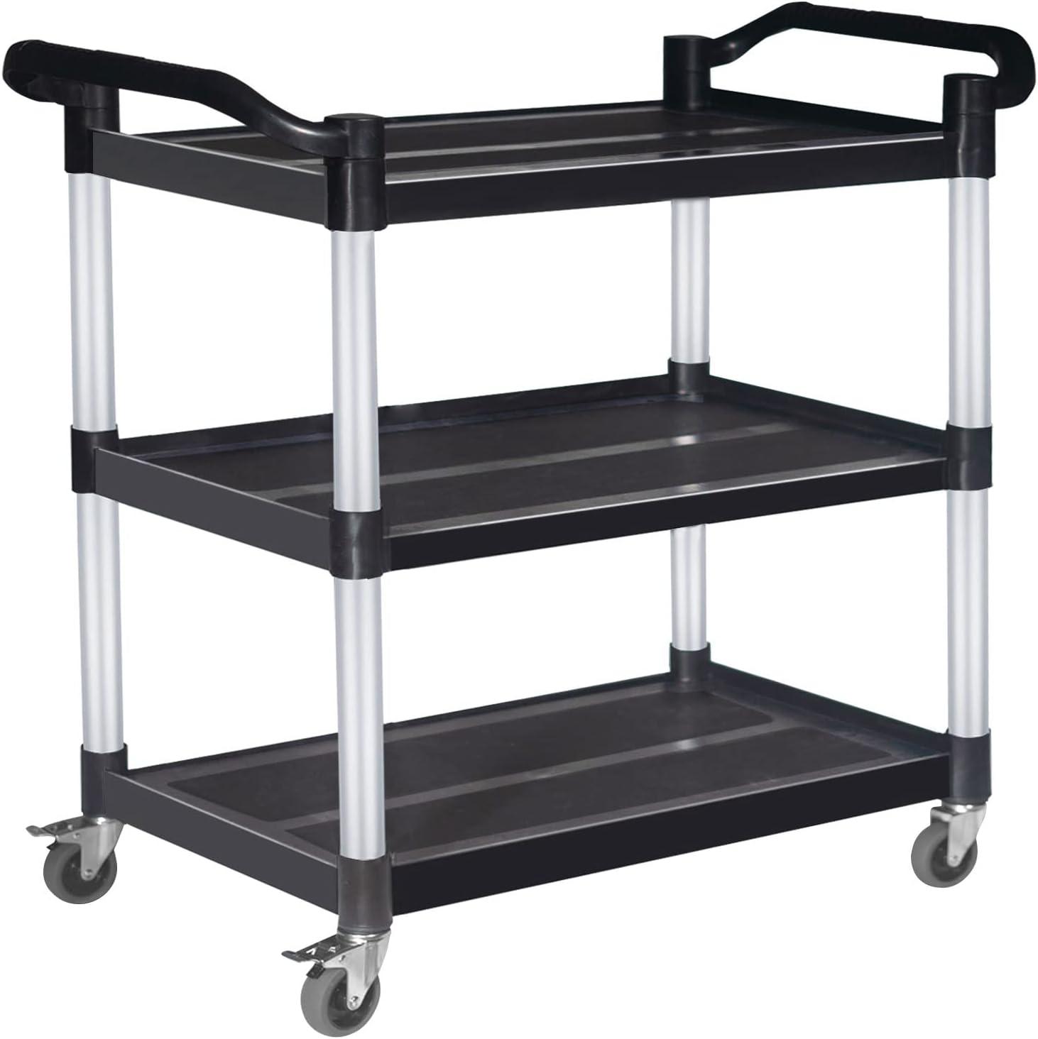 Black Heavy Duty Plastic Utility Cart with Lockable Wheels