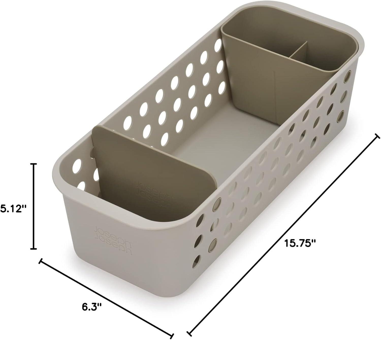 Compact Ecru Plastic Bathroom Storage Basket with Divider