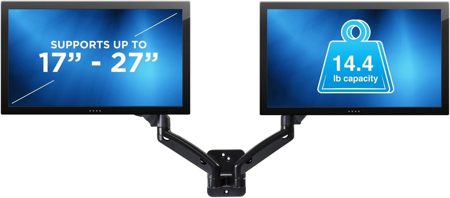 Mount-It! Full Motion Dual Arm Monitor Wall Mount, Works with Monitors from 13" to 27" Weighing Up to 14.3 lbs.