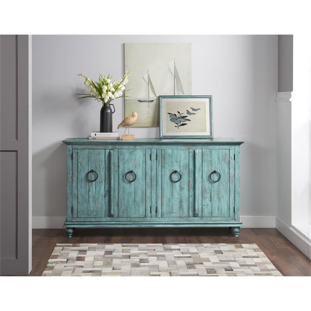 Martin Svensson Home Garden District Solid Wood TV Stand for TVs up to 70", Rustic Turquoise