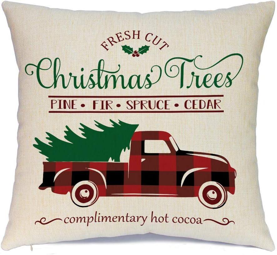 BEAUTY Merry Christmas Throw Pillow Covers 18 x 18 Inch Set of 4  Red Barn Merry & Bright Xmas Farmhouse Holiday Pillowcases for Home Outdoor Decoration CP053-18