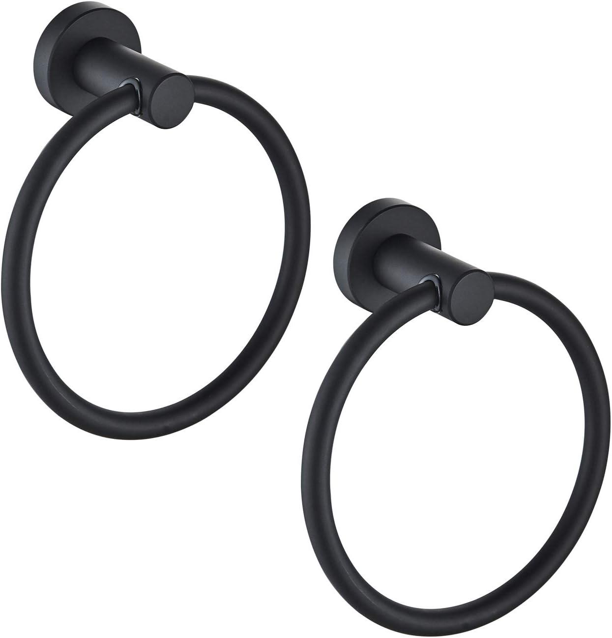 Stainless Steel Towel Ring Set of 2, Rust-Resistant Sus304, Perfect for Bathroom, Kitchen, Living Room, Matte Black Finish