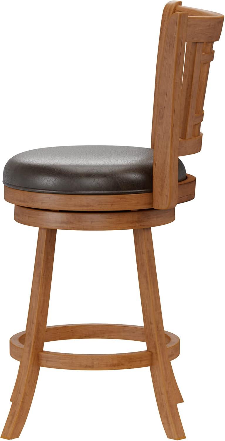 Fairfox Oak Swivel Counter Stool with Brown Faux Leather Seat