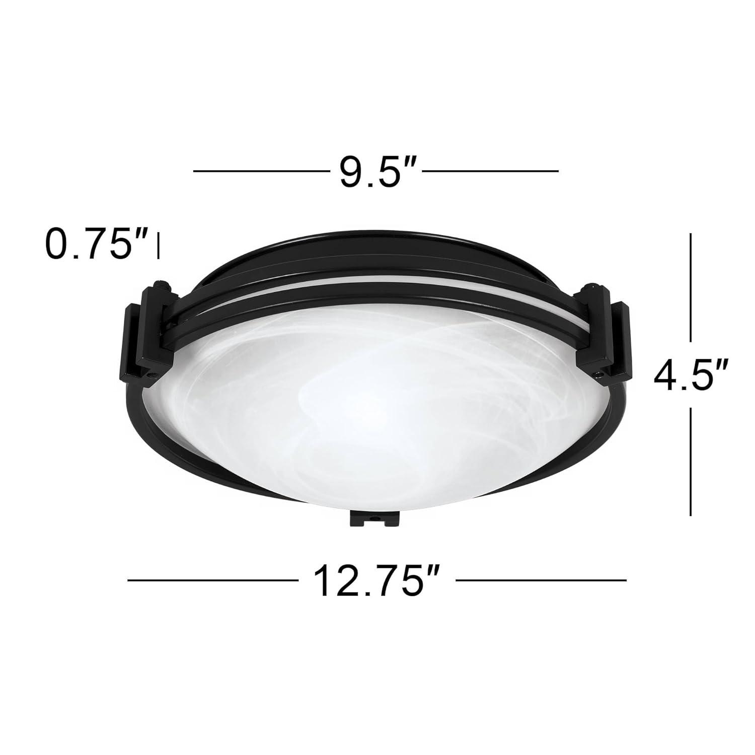 Possini Euro Design Deco Modern Ceiling Light Flush Mount Fixture 12 3/4" Wide Black 2-Light Marbleized White Glass Bowl Shade for Bedroom Kitchen