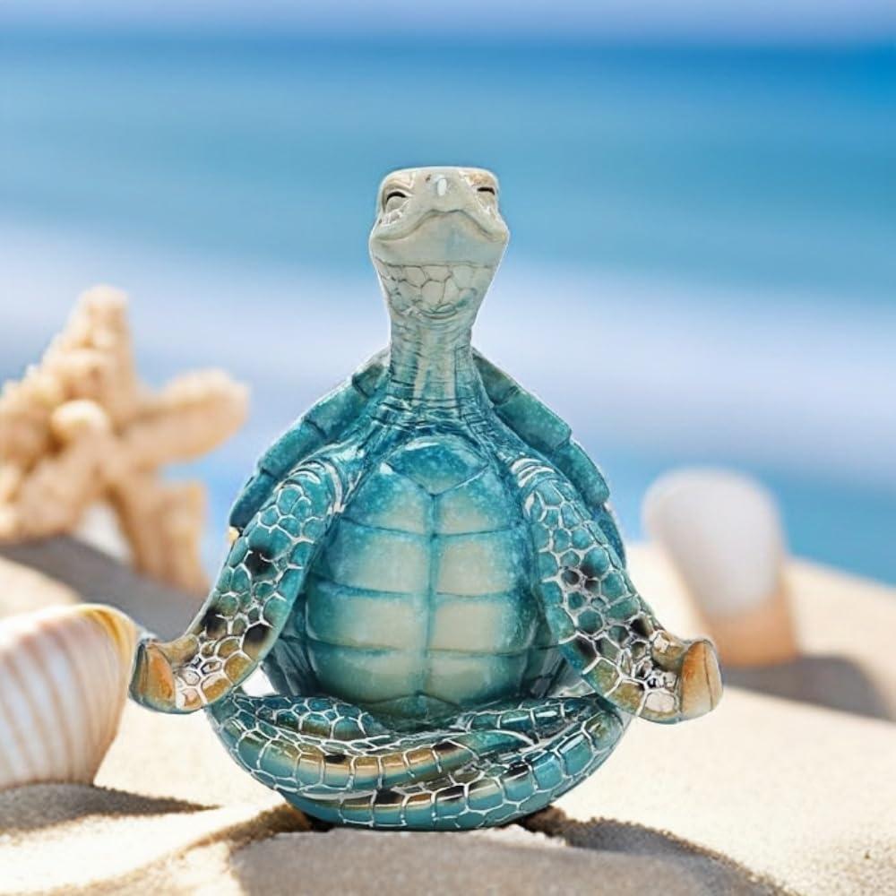 Blue and Green Resin Sea Turtle Meditation Statue