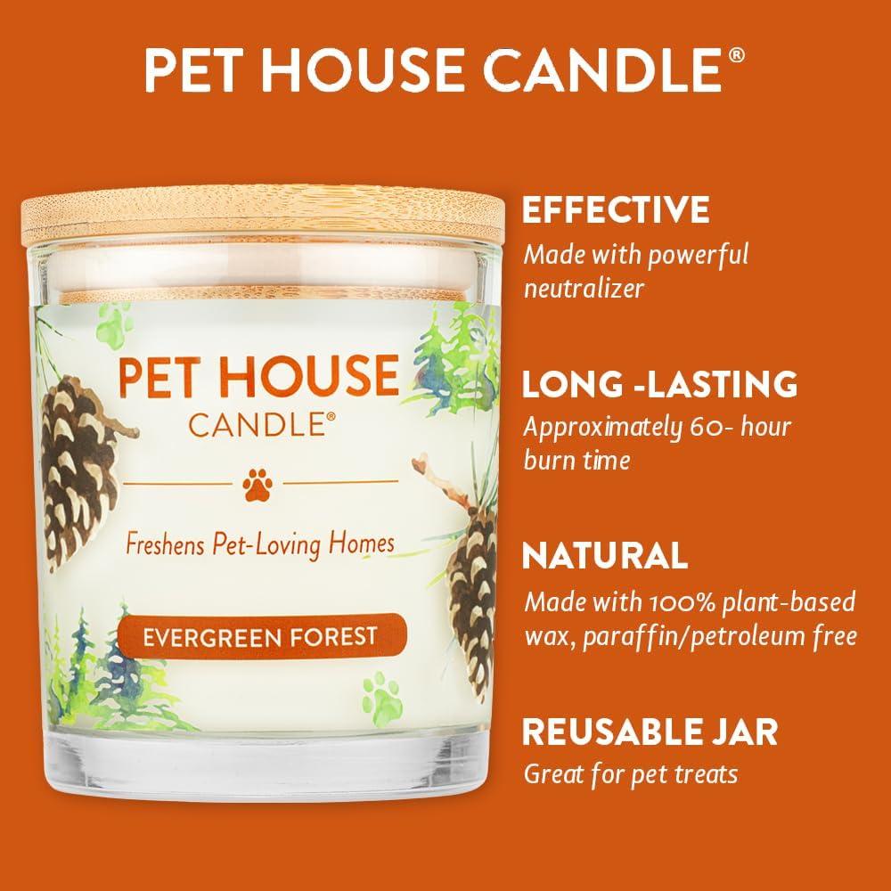 One Fur All Pet House Candle - Evergreen Forest - 100% Plant-Based Wax Candle - Pet Odor Eliminator for Home - Non-Toxic & Eco-Friendly Air Freshening Scented Candles