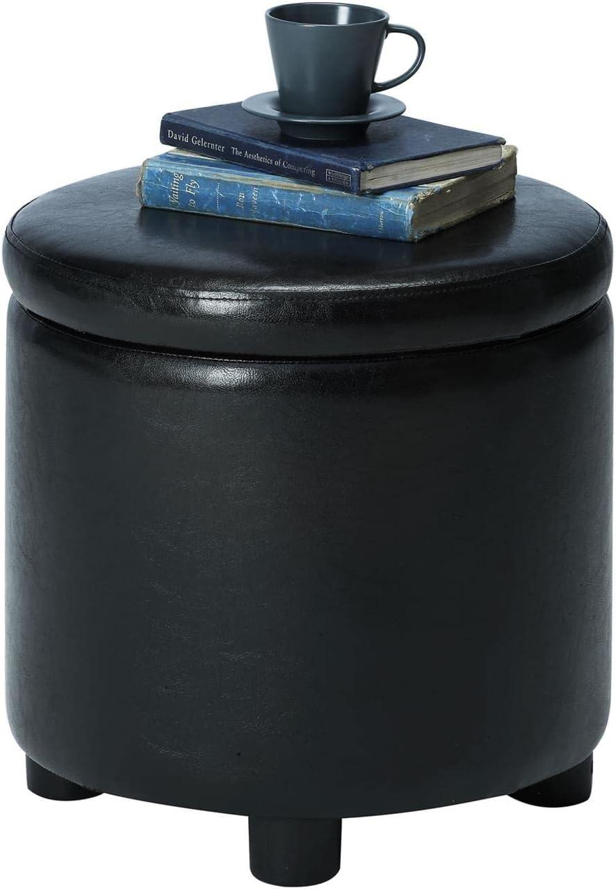 Design 4 Comfort Round Accent Storage Ottoman with Reversible Tray Lid, Dark Blue