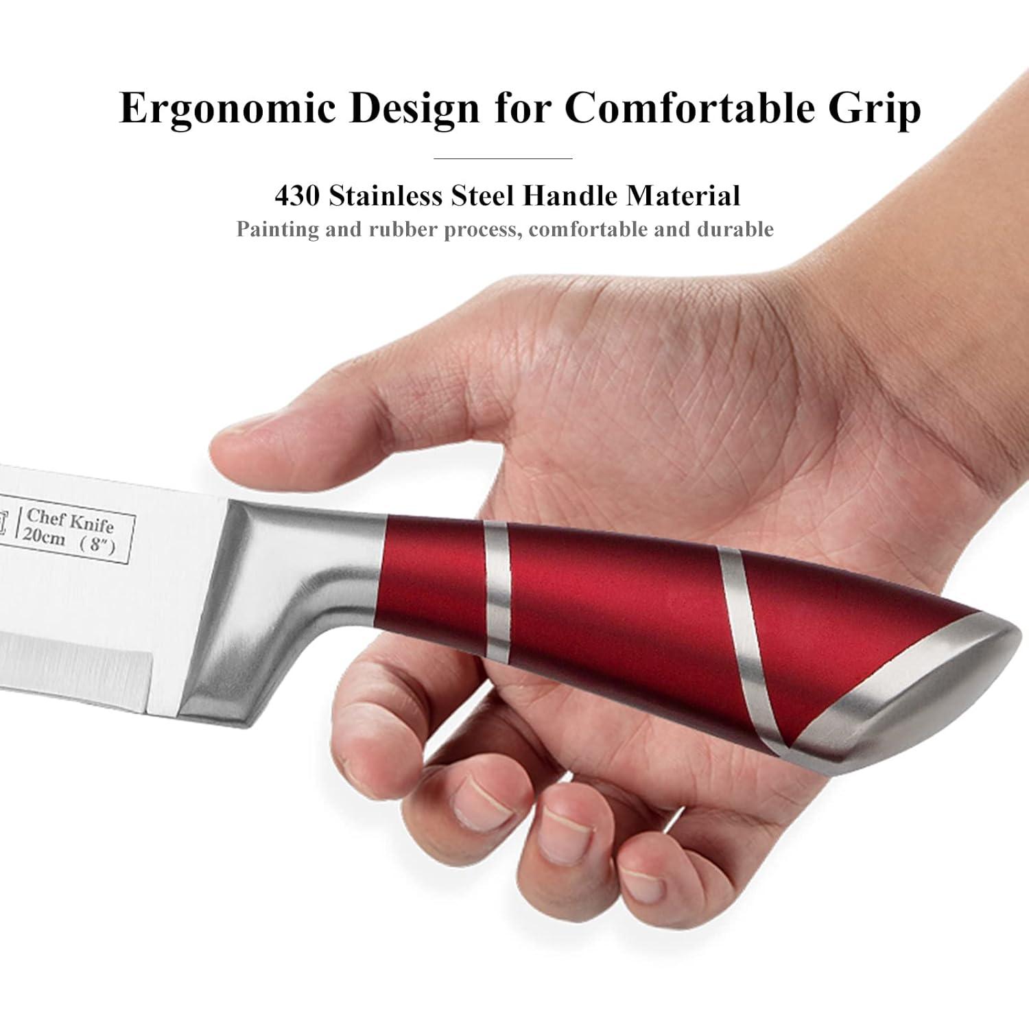 Red Stainless Steel 9-Piece Professional Kitchen Knife Set with Acrylic Holder