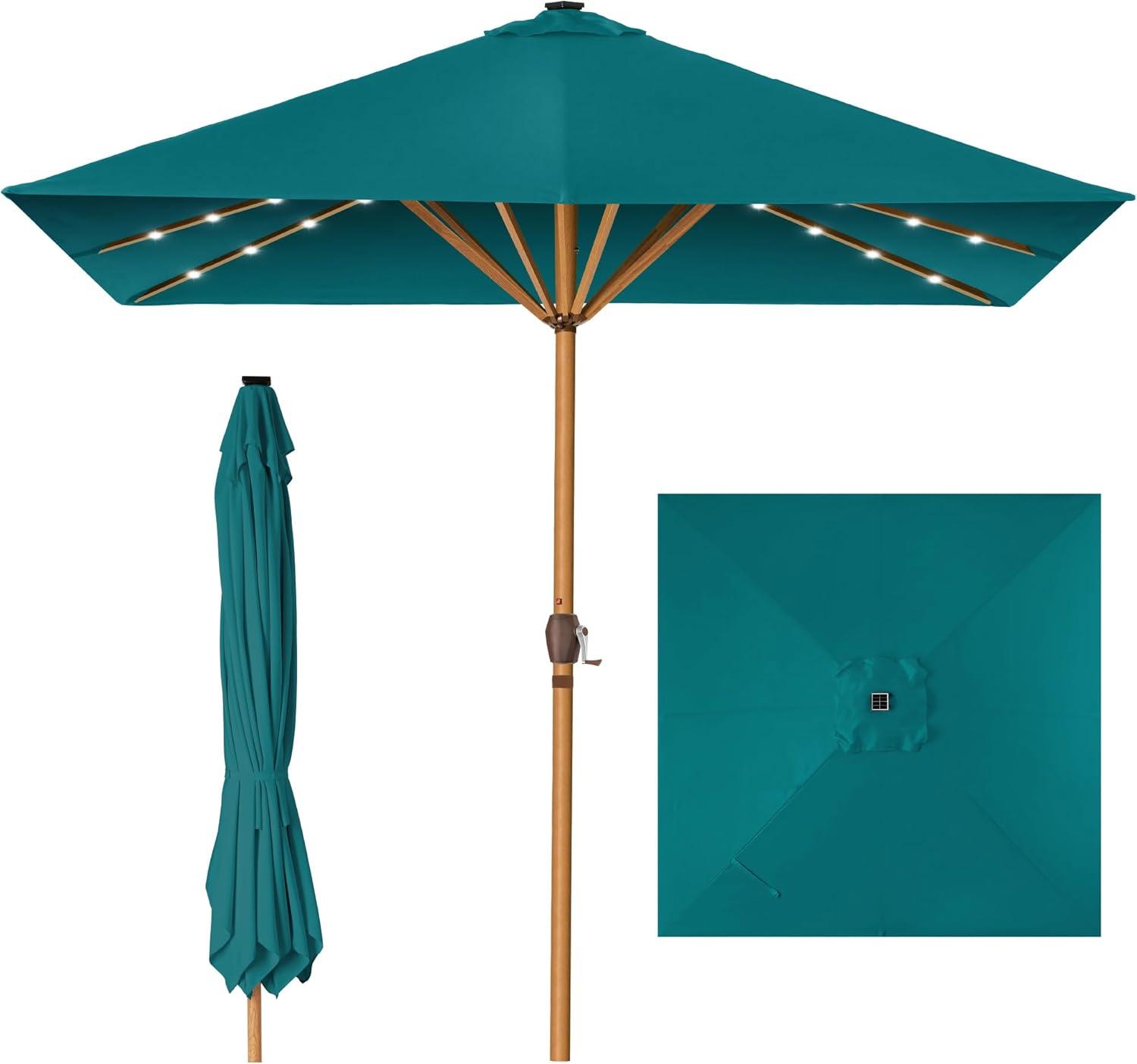 Best Choice Products 9ft Deep Square Solar LED Lighted Patio Umbrella w/ Faux Wood Texture, UV-Resistant