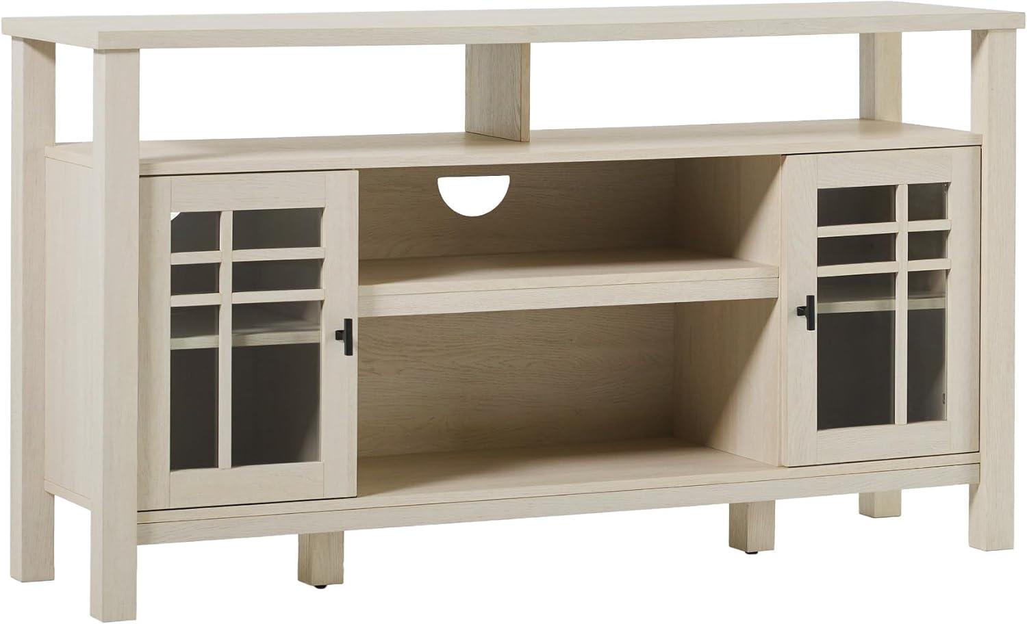 Walker Edison 58" Transitional 2-Door Windowpane TV Stand for TVs up to 65”, Ivory Oak