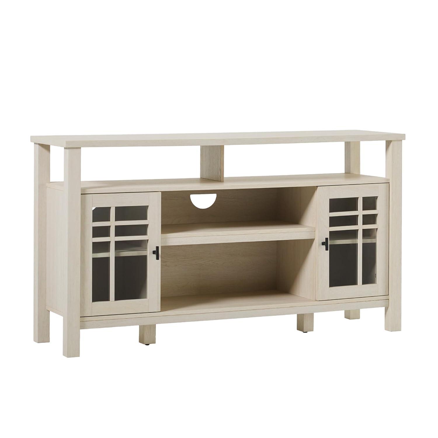 Walker Edison 58" Transitional 2-Door Windowpane TV Stand for TVs up to 65”, Ivory Oak