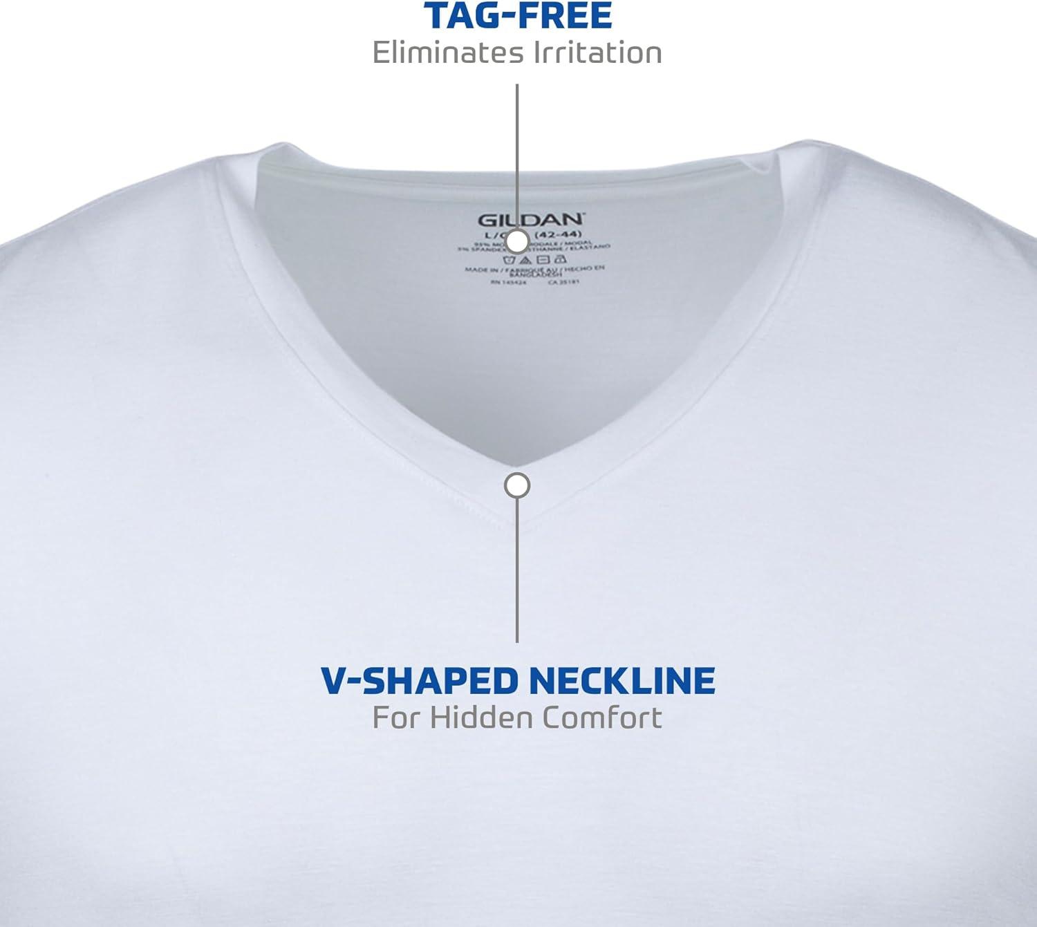 Gildan Men's Short Sleeve V-Neck White T-Shirt, 12-Pack