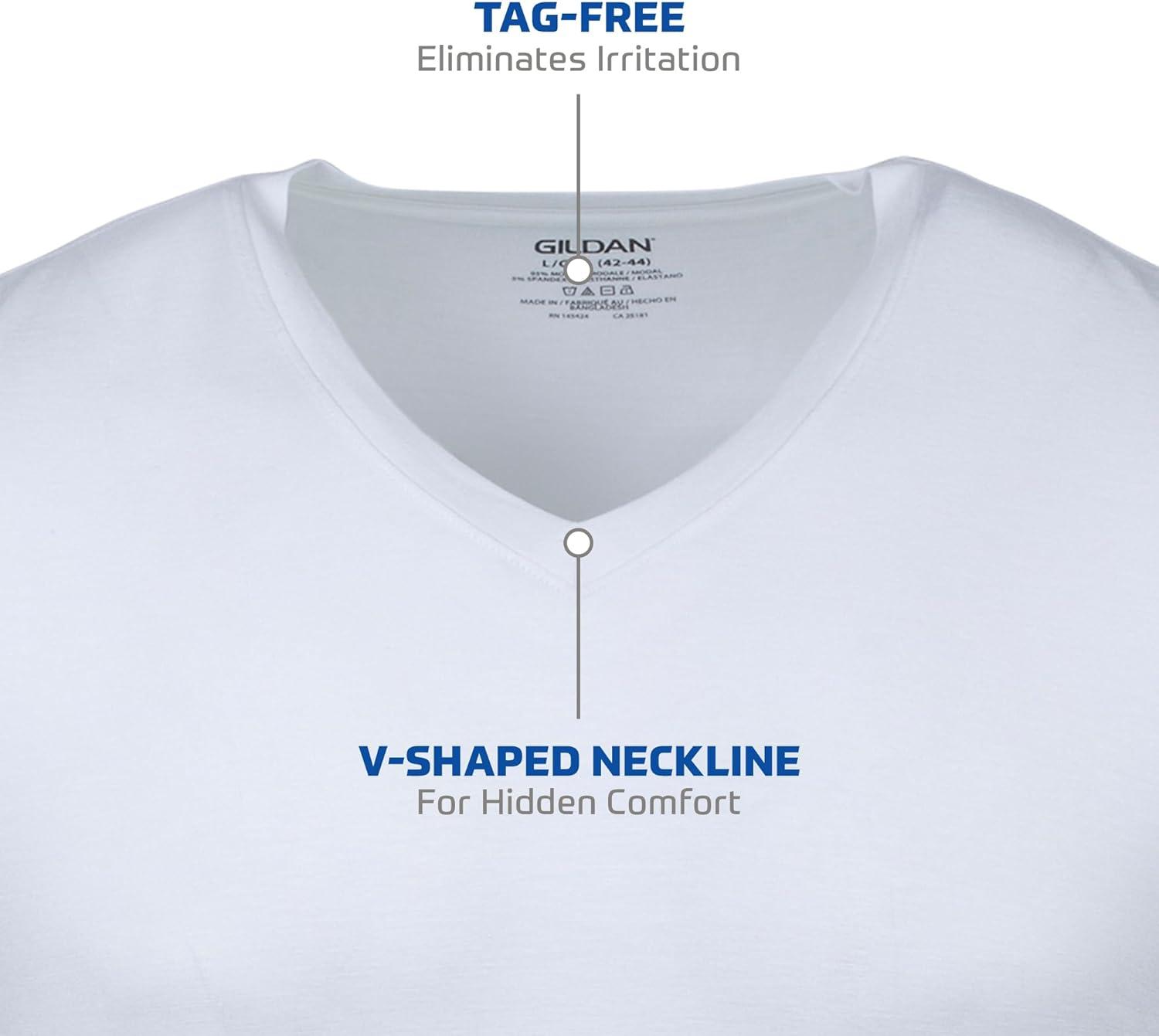 Gildan Men's Short Sleeve V-Neck White T-Shirt, 12-Pack